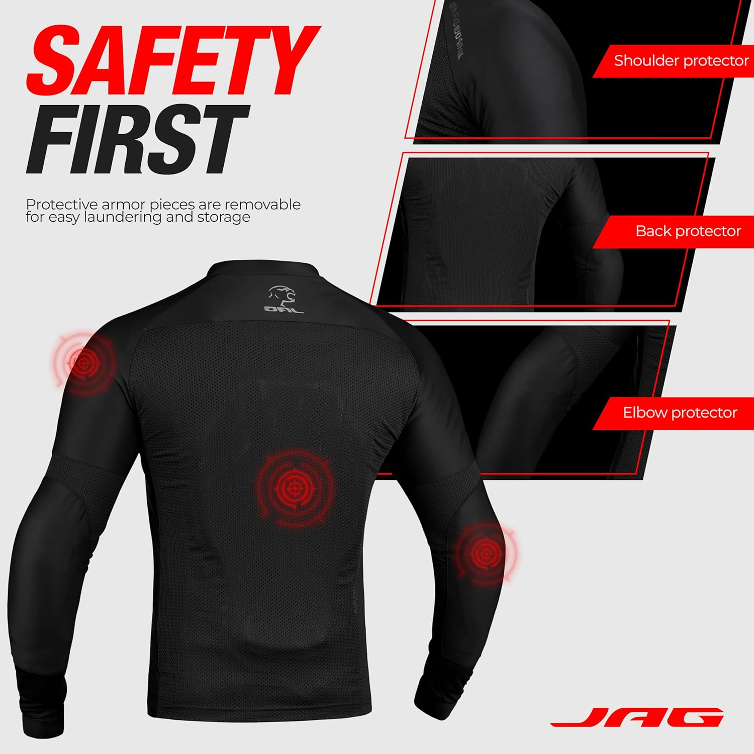 J.A.G. Mesh Motorcycle Shirt, All Season Lightweight Breathable Motorcycle Armor for Men with CE Approved Protective Pads
