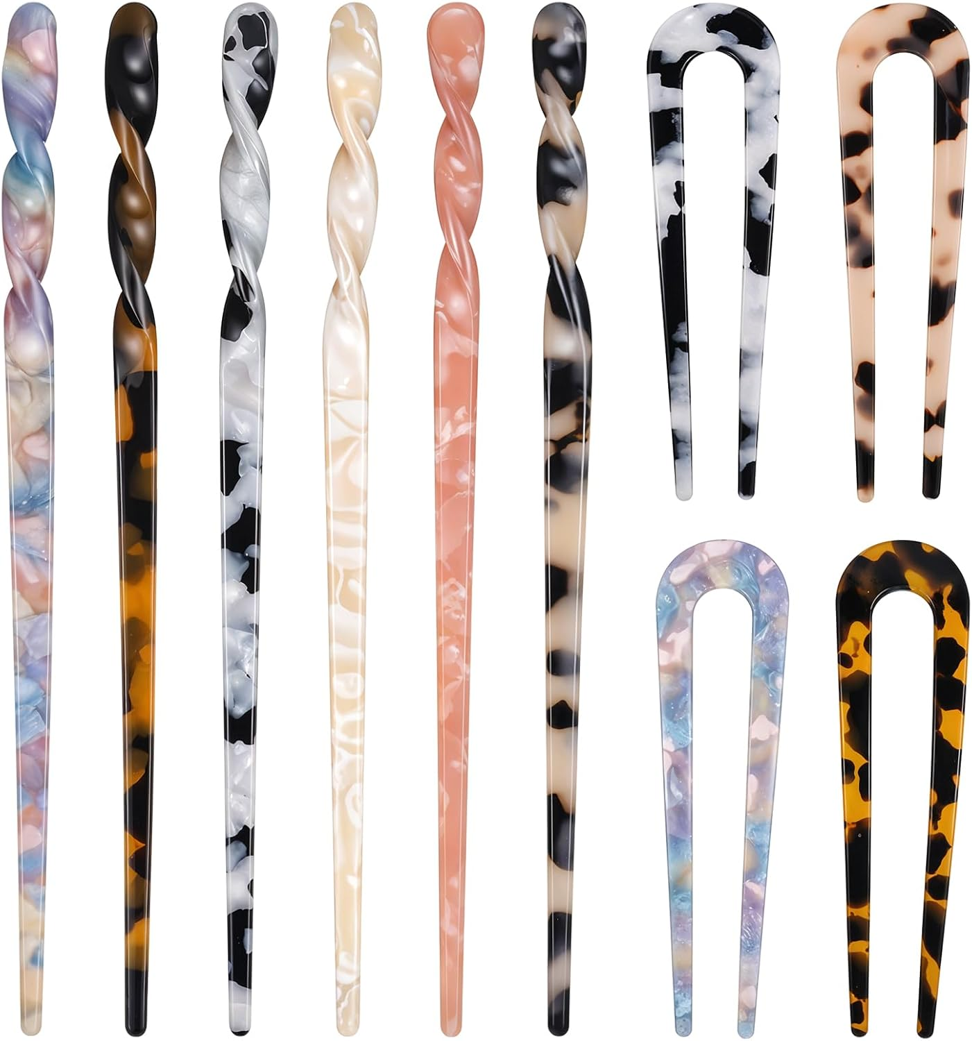 Acetate Hair Stick and U Shaped Hairpin, 6 Pieces Hair Sticks, 4 Pieces French Hair Pin Retro Hair Pins, Acrylic French Hair Pin, Vintage Hair Pins for Women Girls image number 6