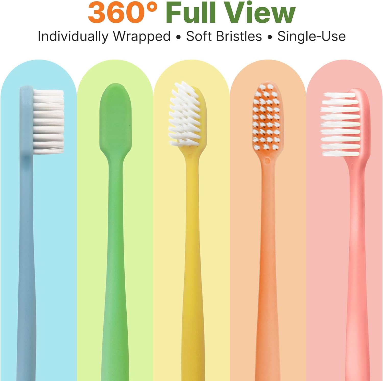 Fresings 40 Pack Disposable Toothbrushes Bulk &ndash; Individually Wrapped Soft Bristles Single Use for Adults & Kids, Travel Hotel Guest Dental Office Donation Emergency Hygiene,Minimalist Design 5 Colors image number 1