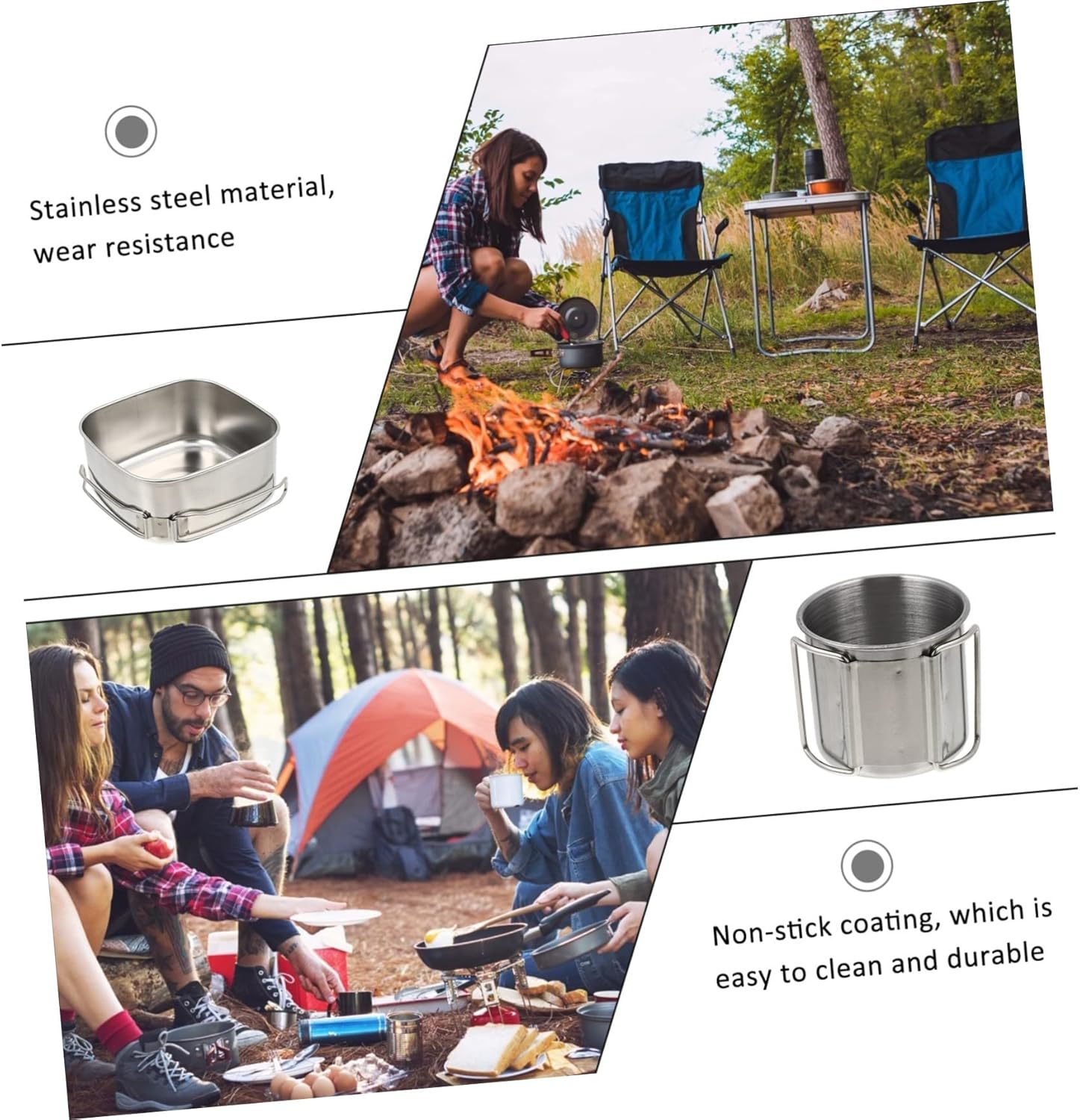1Set Portable Outdoor Stainless Steel Cookware Set Camping Cooking Utensils for Hiking Picnics Outdoor Activities Lightweight and Easy to Use image number 2