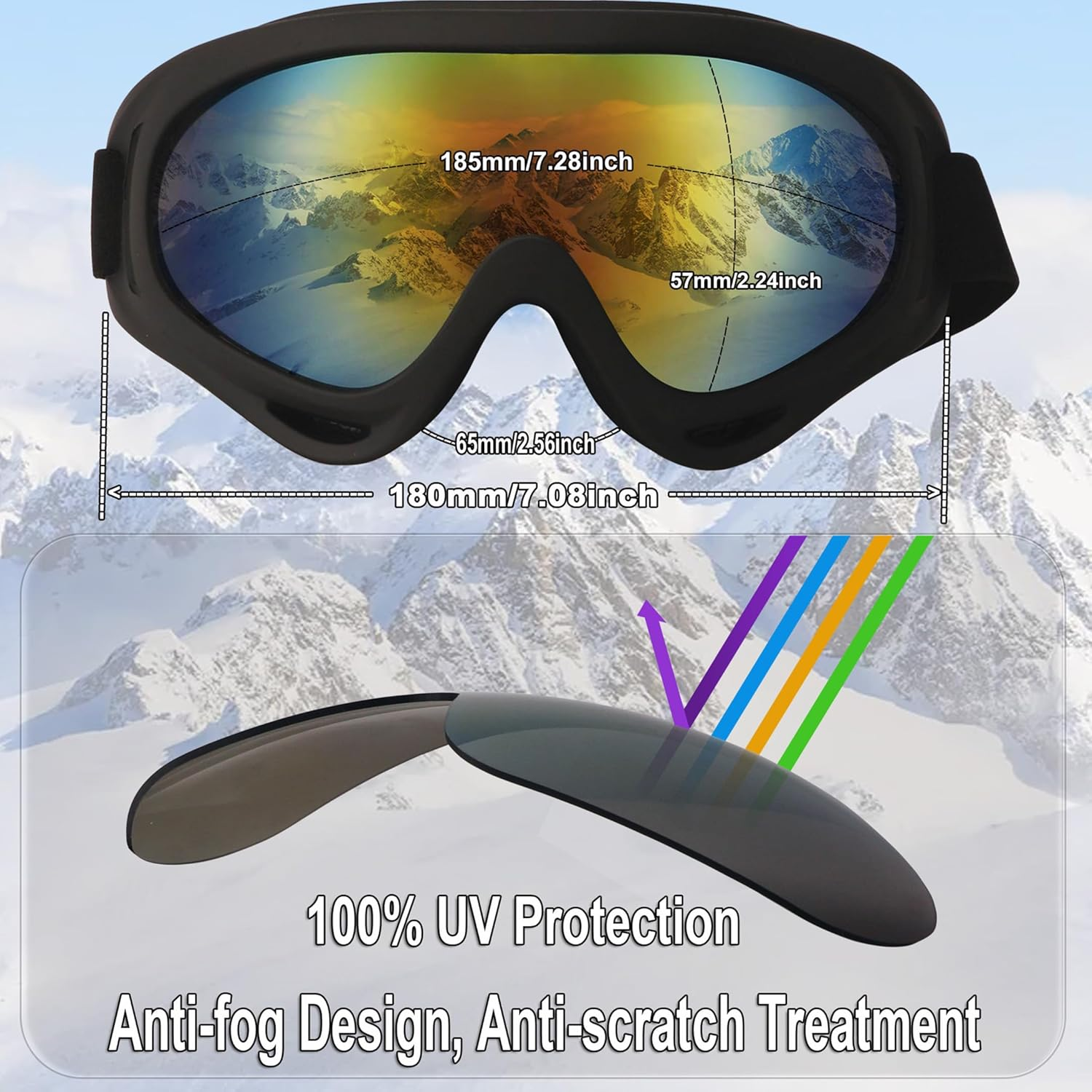 OUTDOOR SPARTA 2-Pack Ski Snow Sports Snowboarding Goggles Motocycle Goggles Cycling Glasses for Men Women Youth Boys Girls image number 1