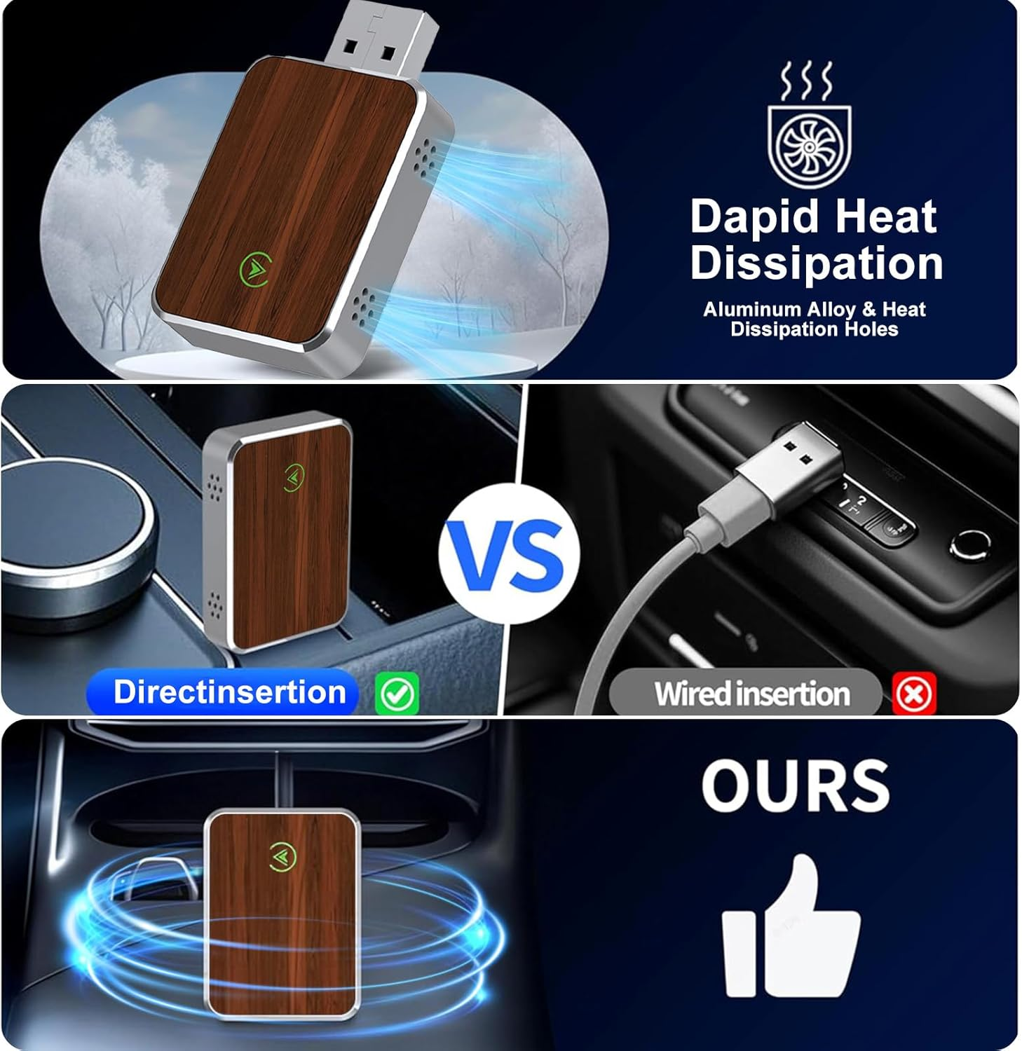 Wireless Carplay Adapter, 2 in 1 Carplay & Android Auto Adapter, Convert Wired to Wireless Car Play Dongle, with Extension Cord, Plug & Play, for Iphone Ios 12+ & Android 11+ image number 2