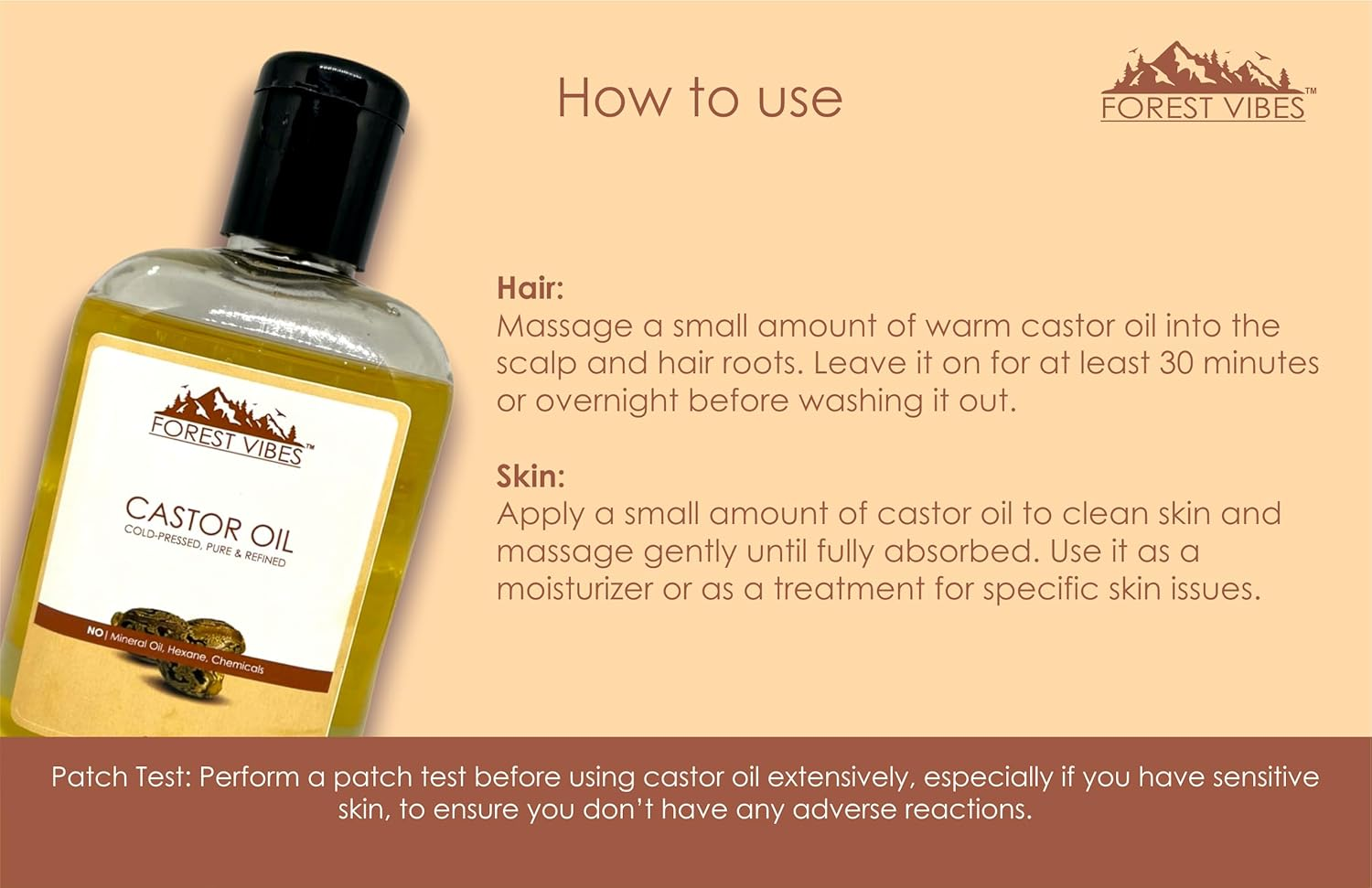 Forest Vibes Organic Castor Hair Oil | Growth, Stronger Hair, Beautiful Skin, Nails | Pure, Natural, Coldpressed | No Mineral Oil and Preservatives image number 5