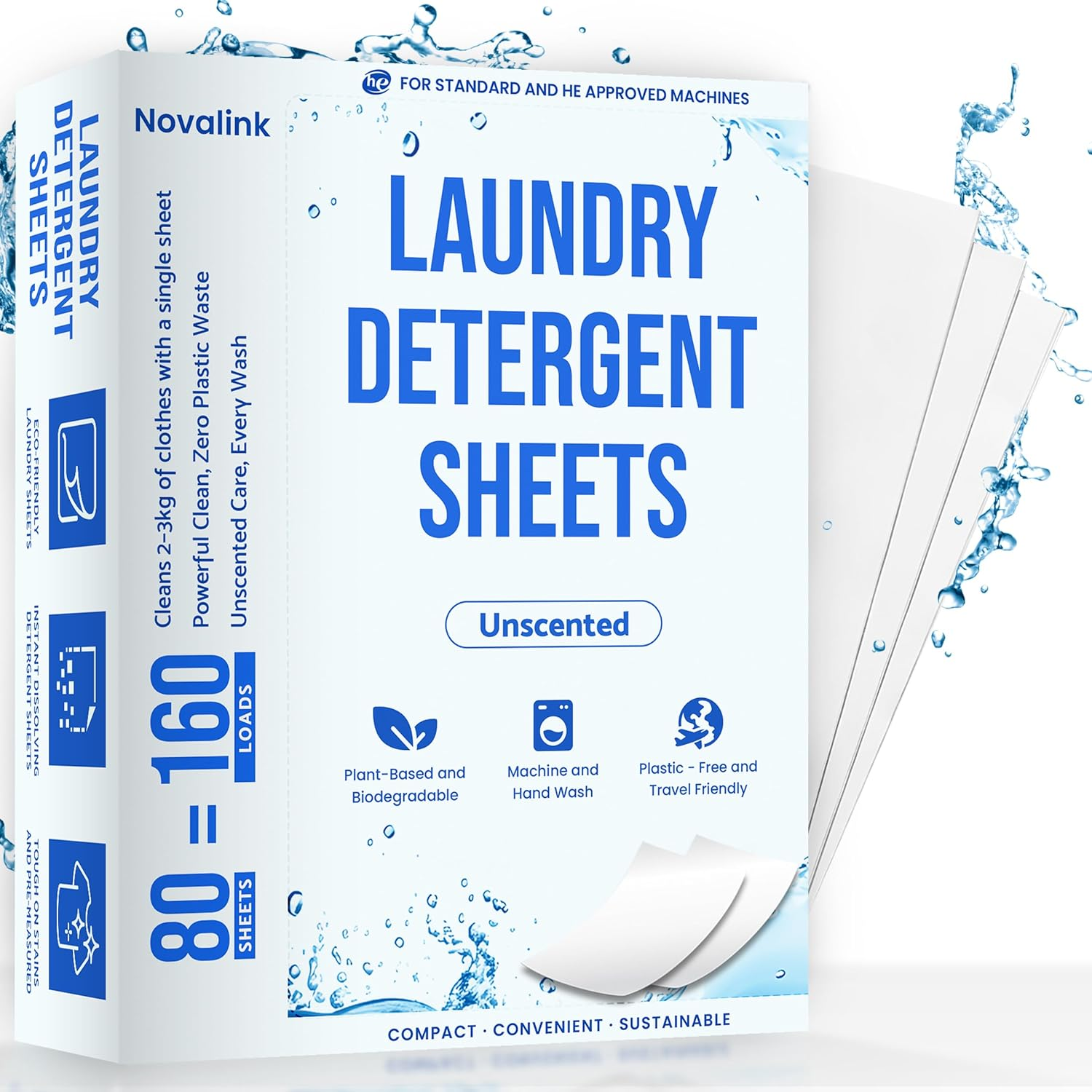 80 X Sensitive Laundry Detergent Sheets - Plastic-Free, Plant-Based & Biodegradable Laundry Sheets, Best Smell, Travel-Friendly for Hand & Machine Wash - Unscented image number 4