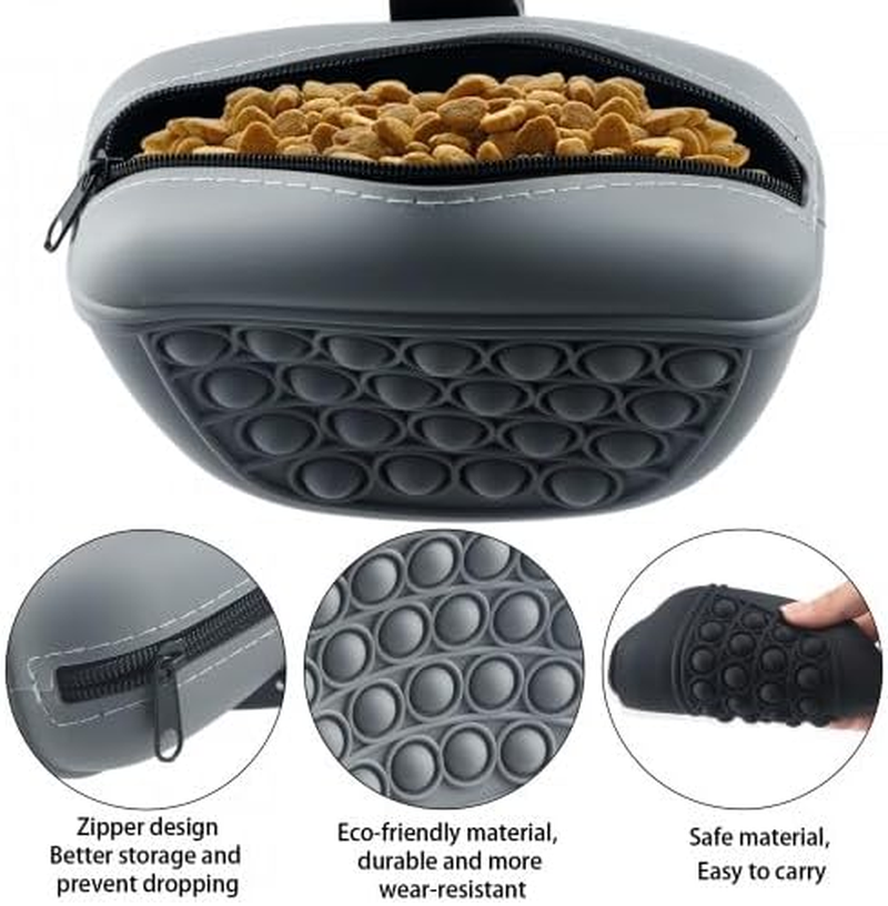 Dokeno Silicone Dog Treat Bag, Pack of 2 Pet Food Bags for Dog Training, Portable Dog Training Snack Bag with Clip and Zip, Black and Grey image number 3