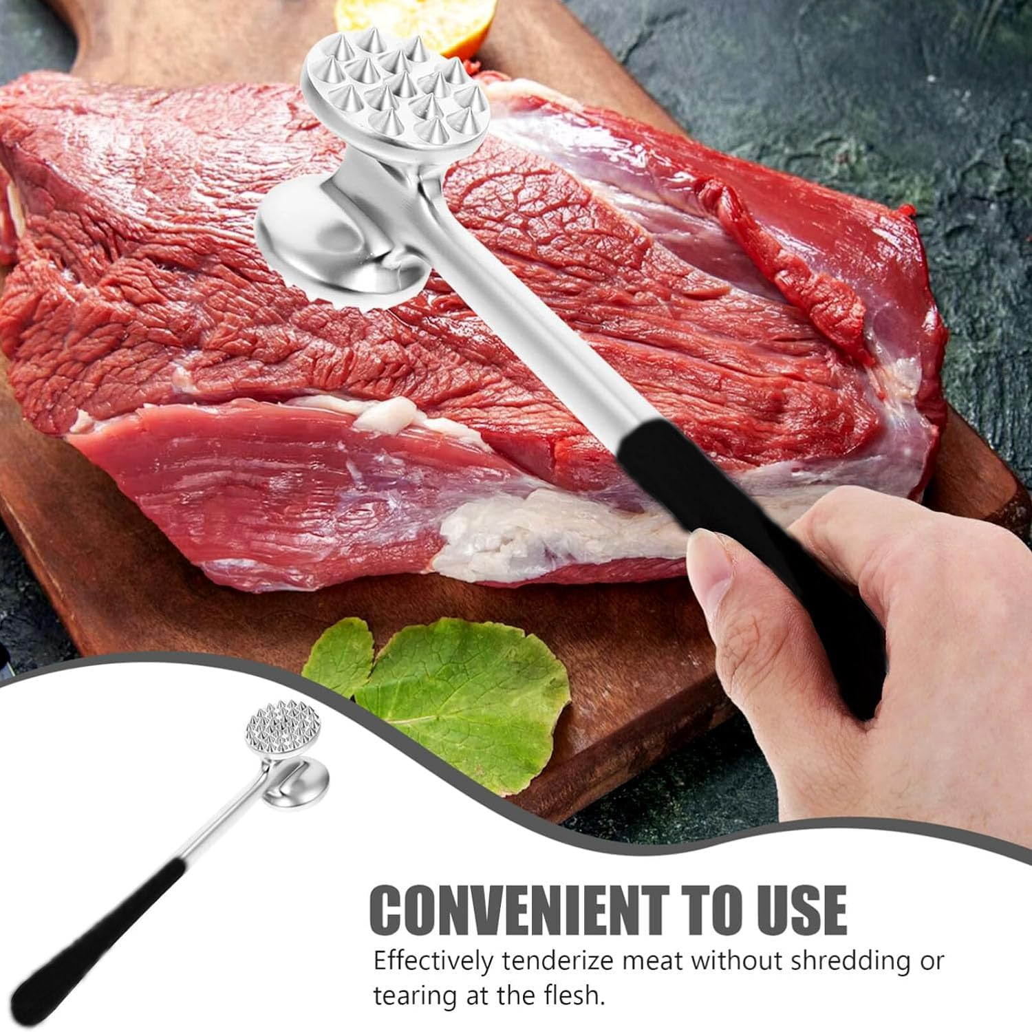 Meat Tenderizer, Dual Sided Nails Meat Mallet, Meat Hammer for Tenderizing and Pounding Steak,Chicken, Fish,Beef,Poultry,Meat Pounder with Rubber Comfort Grip Handle image number 4