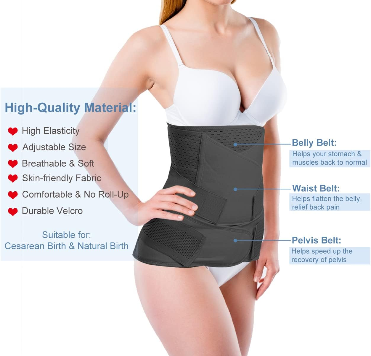 XJCKING Postpartum Belly Band Wrap 3 in 1 Belt, C Section Binder Waist/Pelvis Girdle Body Shaper for Caesarean Natural Birth image number 6