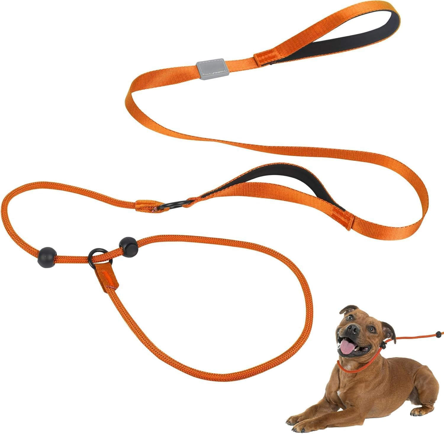 Slip Lead for Dogs Leash with Comfy Handle, 1Pc Anti-Pull Strong Adjustable Nylon Comfy Handle Dog Lead Rope, Anti-Pull Anti-Choking Training Rope for Outdoor Puppy, Orange image number 5