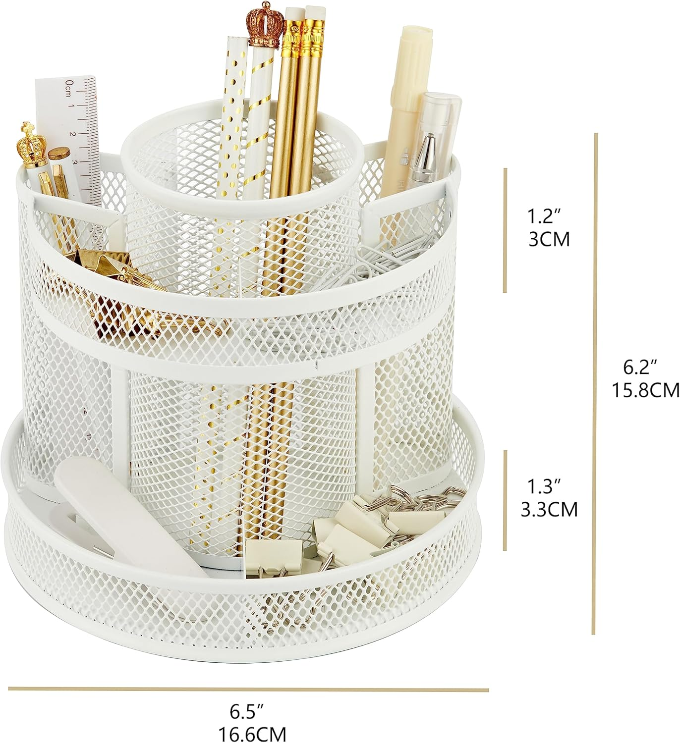 Annova Mesh Desk Organizer Rotate with 6 Compartments round Spinning Tidy Candy/Pen Holder Desk Accessories Office, Art Supply, Storage, Classroom, Home image number 1