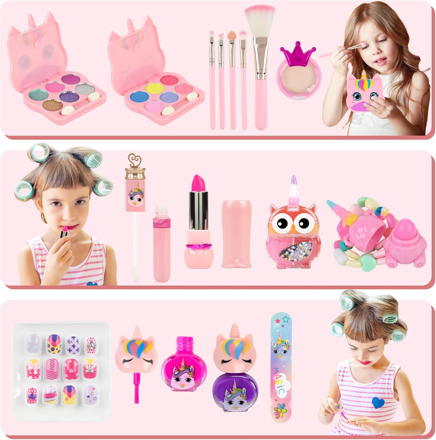 Kinderlolo Makeup Kit for Kids, Washable Cosmetic Set as Princess Birthday Gift Toy with Bag, Children Cosmetic Beauty Set for Girls Age 4 5 6 7 8 9 10 Year Old image number 2