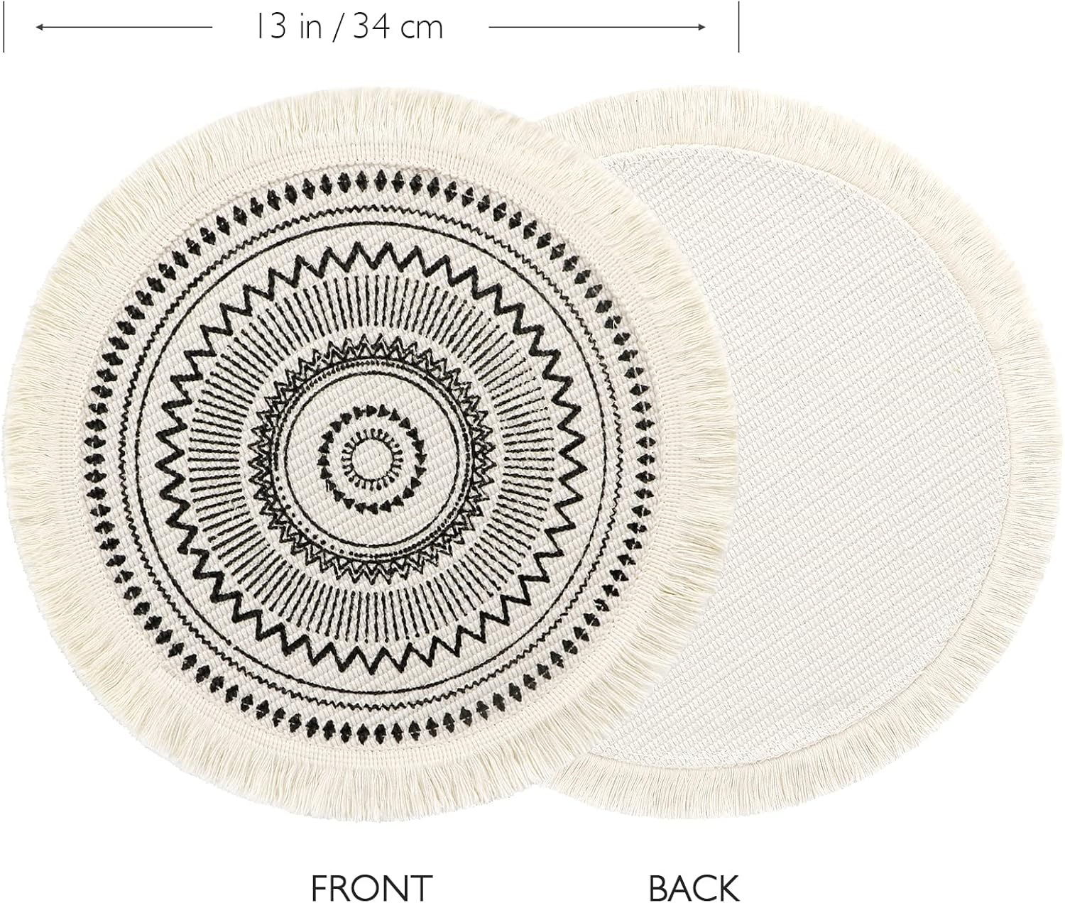 LOMOHOO Set of 6 round Placemats 13 Inch Table Mats Boho Cotton Woven Mandala Tassels Heat Proof Washable Circle Place Mat for Kitchen Dining Wedding Farmhouse Home Decoration image number 3