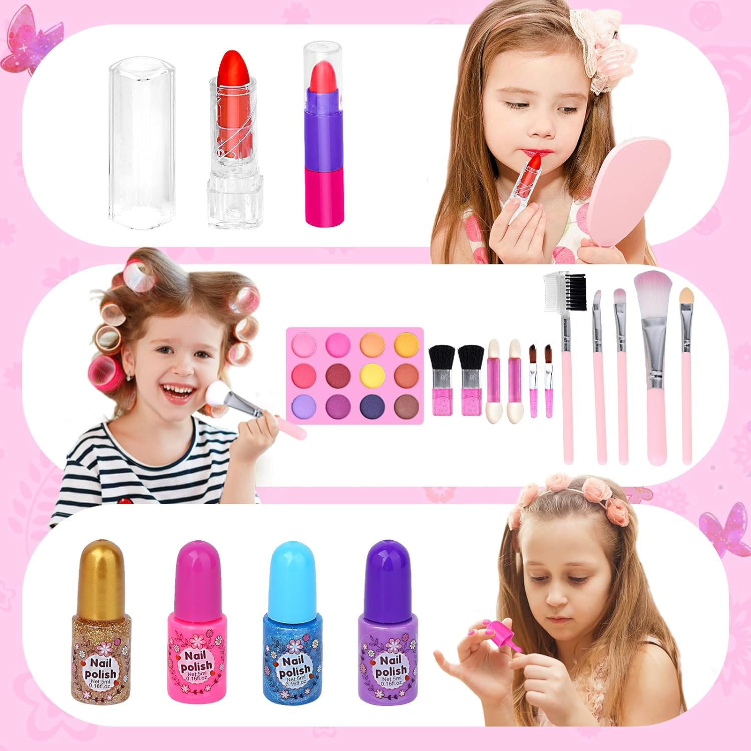 Kids Makeup Kit, Toys Kids Makeup Set for Girls, Washable Kids Make up Kit with Real Cosmetic Set Toys, Pretend Play Makeup Toys Gifts for Toddlers Kids Girls 3 4 5 6 7 8 Years Old image number 4