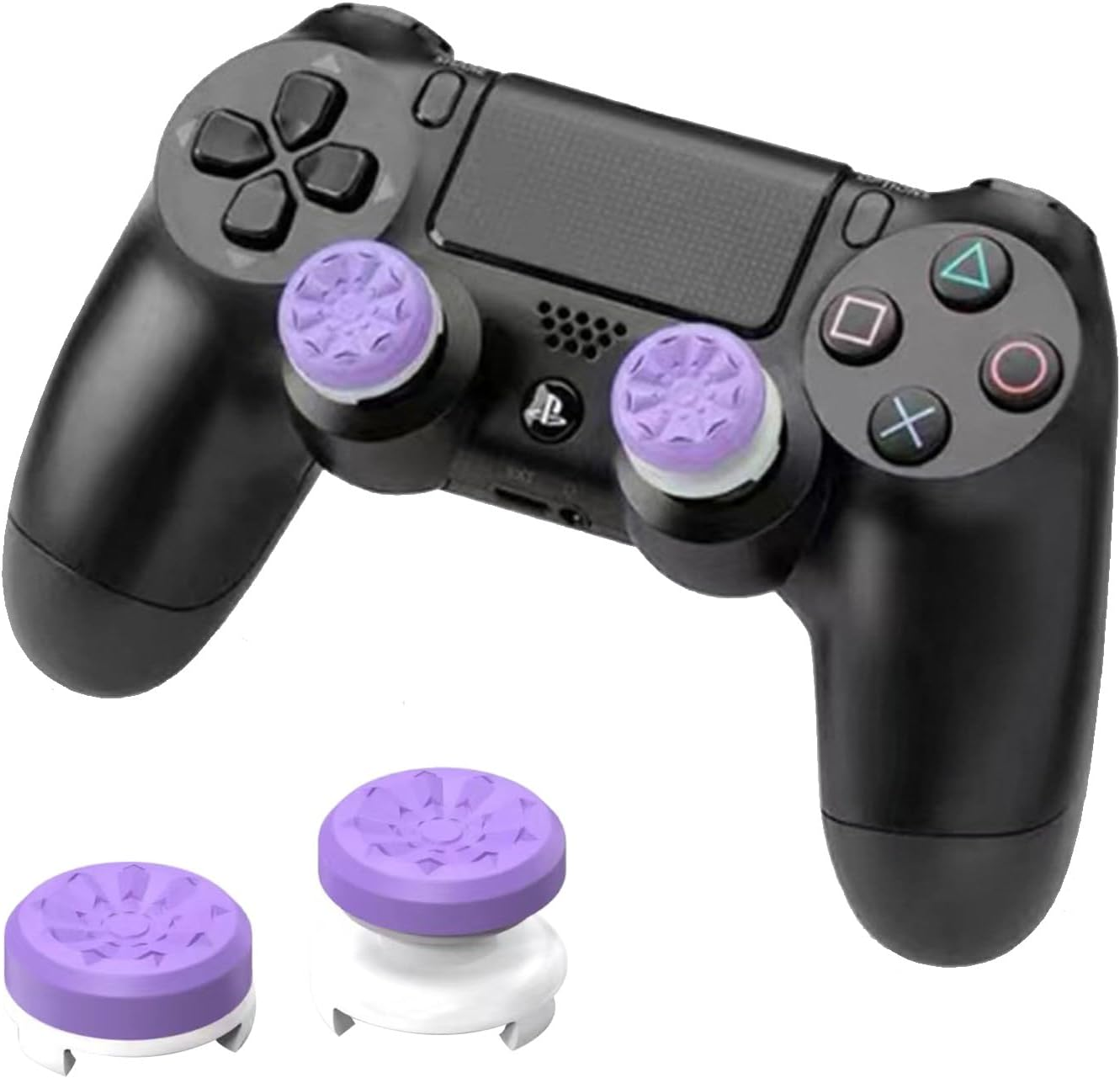 Luzcauwy 2 Pack Precision Thumb Grips for PS5 PS4 Controller, Purple Analog Stick Covers 1 High 1 Mid Rise, anti Slip Rubber Button Caps to Greatly Enhance Aiming Accuracy in FPS Games - Black image number 4