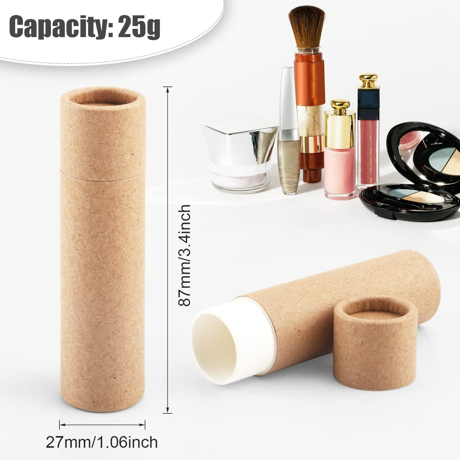 Paperboard Lip Balm Tubes, 10 Pieces Empty Kraft Paper Chapstick Tube Container, round Shap Empty Kraft Paper Jar Tube, Brown - Black image number 2