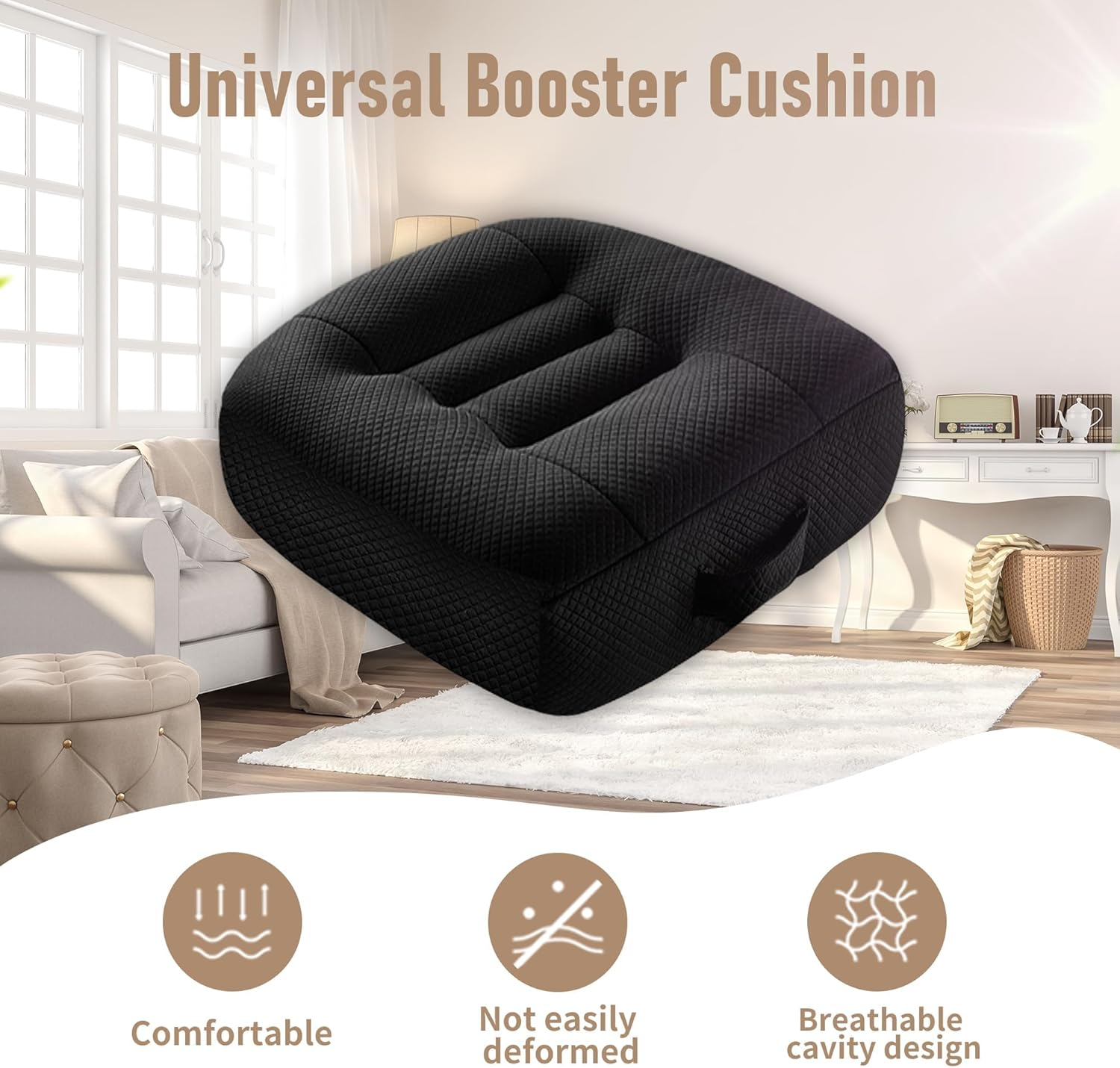 Car Booster Seat Cushion, Portable Non Slip Office Chair Cushion with Breathable Mesh, Effectively Increase the Field of View, Back, Lumbar, Sciatica, Tailbone Pain Relief Cushions image number 4