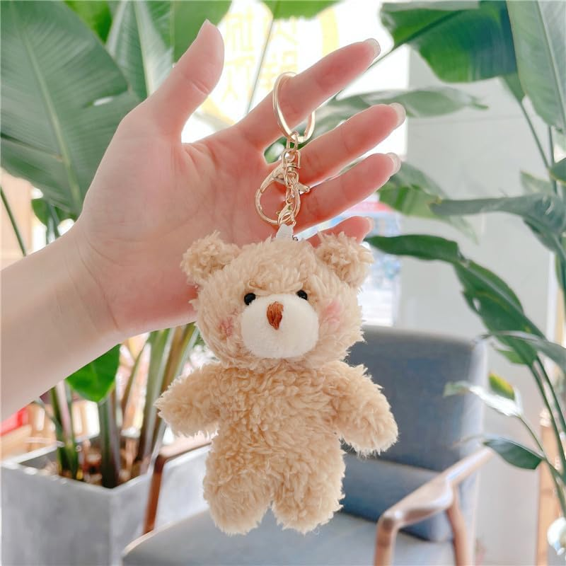 Junfamilee Brown Bear Plush Keychain, Stuffed Animals Bag Pendant, Kawaii Plush Rabbit Keychain, DIY Trinket Dog Plush Keyring Car Keychain Heart Teddy Bears ，Car Keychains Car Accessories, Brown image number 3