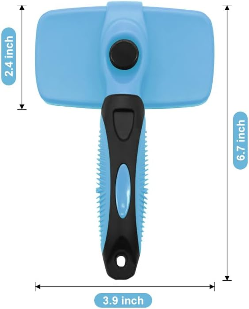 Self Cleaning Slicker Brush for Dogs & Cats, Gentle Deshedding and Hair Removal Tool for Long & Short Haired Pets, Easy Push Button, Purple - Blue image number 3