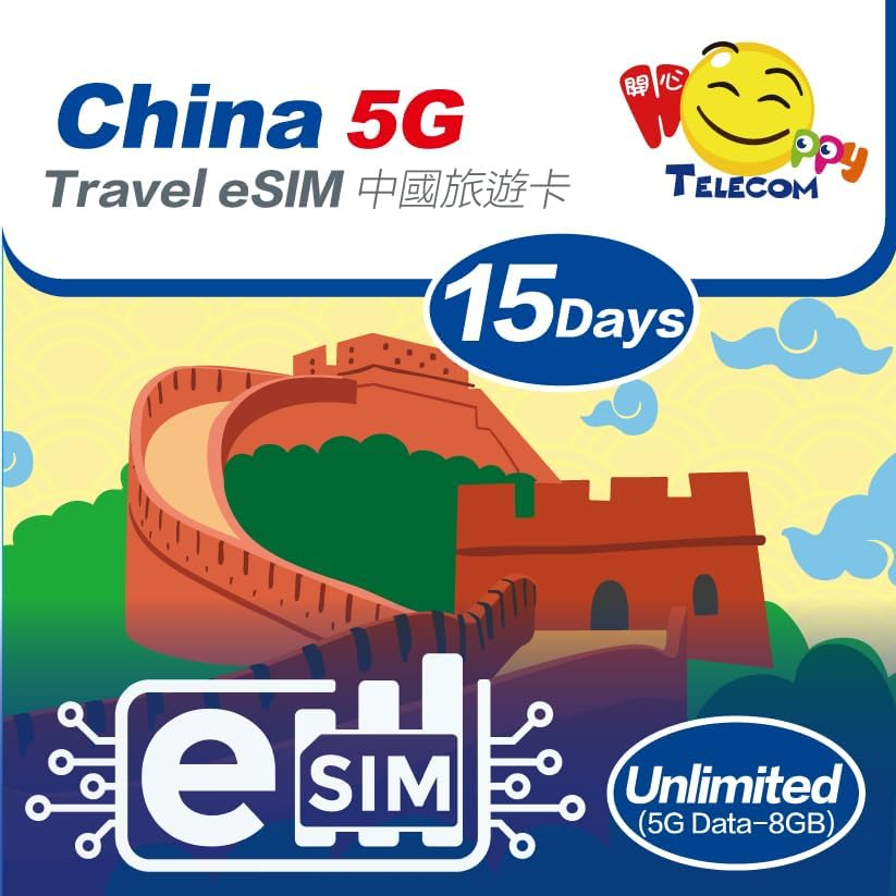 Happy 5G Esim China 15Days Unlimited Data Travel Esim | 8GB of 5G High-Speed Data Then 256Kbps | Support Iphone & Android Devices | Easy Activation | No Need Registration image number 1