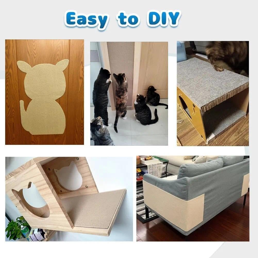Cat Scratcher Mat-Trimmable Adhesive Cat Scratch Furniture Protector Pad for Wall, Couch & Floors -Durable Polyester Fiber,Beige, 40X100Cm,- Compatible with Wood, Plastic, Glass, and Leather- Haheihei