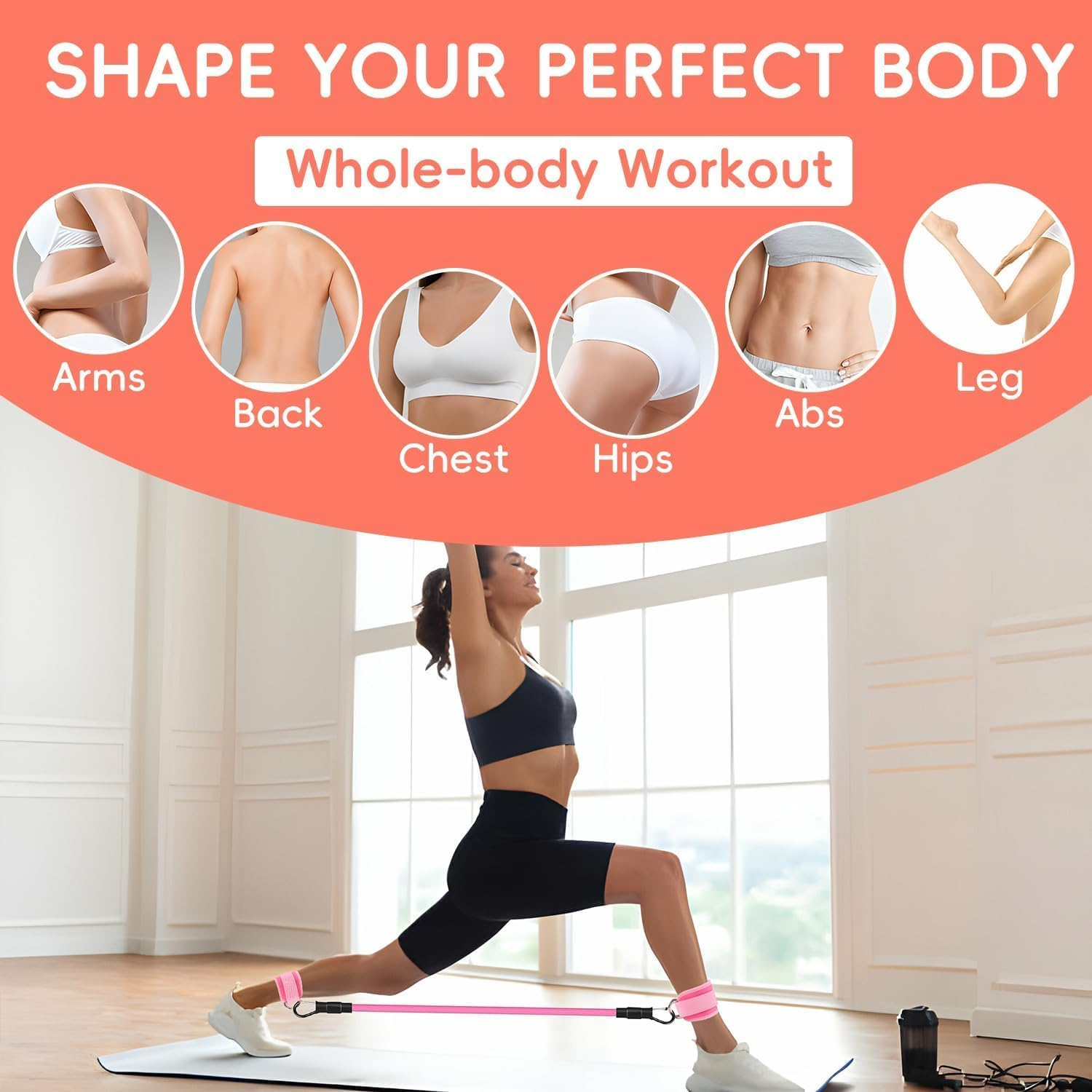 Resistance Bands, Exercise Bands Set of 11 Rubber Latex Anti-Slip Resistance Band, Resistance Loop Set, Exercise Bands Set with Ankle Straps for Leg Butt Exercise Equipment image number 2