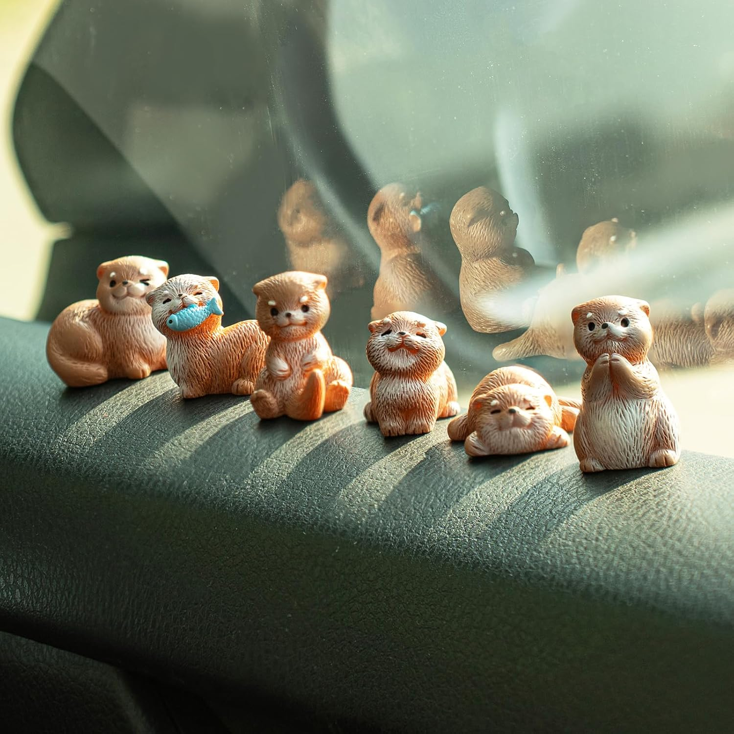 Rislobx 6PCS Otter Car Dashboard Decor, Sea Otter Car Dashboard Decorations, Cute Car Ornament Rearview Mirror Accessories, Otter Figurine for Auto Home Office Desk (Brown) image number 6
