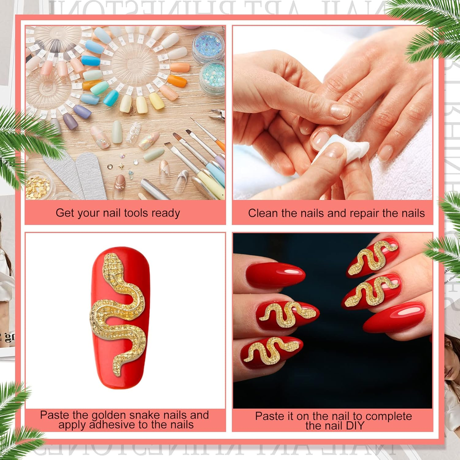 12 Pcs 3D Snake Nail Charms 3D Nail Charms with Rhinestones Alloy Snake Wave Crystal Rhinestones Nail Snake Art Metal Nail Jewelry Accessories Gold Silver Black Nail Charms for Nail Art Decoration DIY image number 2