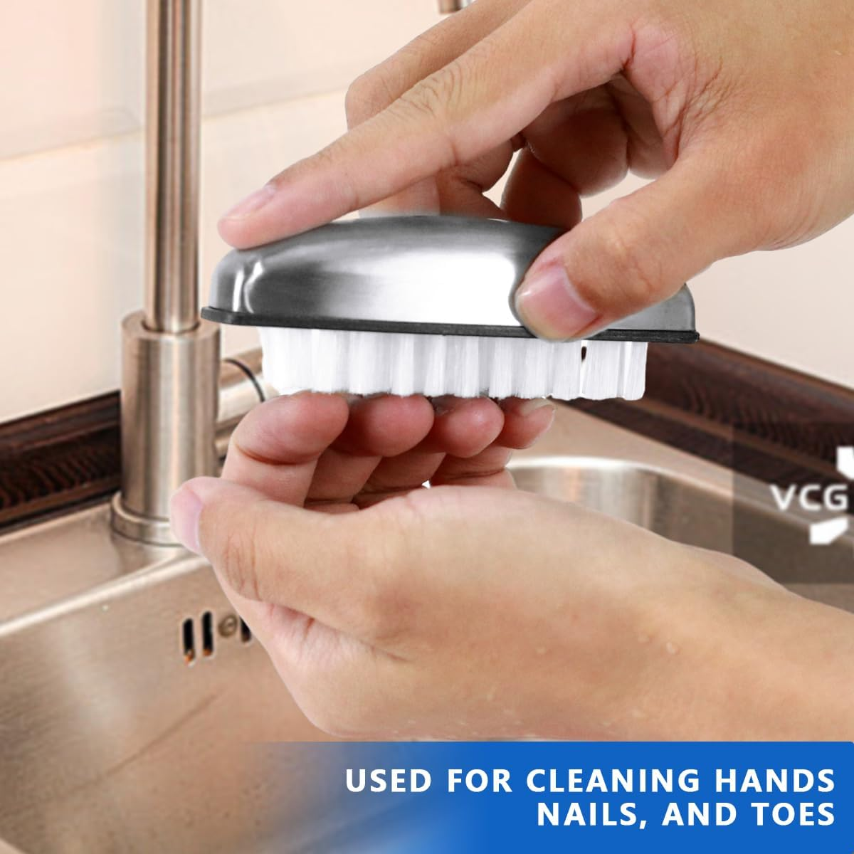 Set of 4 Hand Wash Brush, Stainless Steel Set, Hand Brush, Nail Brush, Hard, 2-In-1 Multifunctional Fingernail Brush, for Cleaning Nails, Hand Wash, Kitchen for Cleaning, Bathroom image number 1