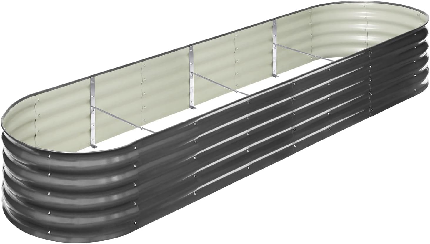 LI LIVSIP Galvanized Raised Garden Bed - Large Oval Planter Box for Outdoor Plants Vegetables Flowers Fruits, Gardening Gloves & Pegs Included, 320X80X42Cm, Grey image number 3