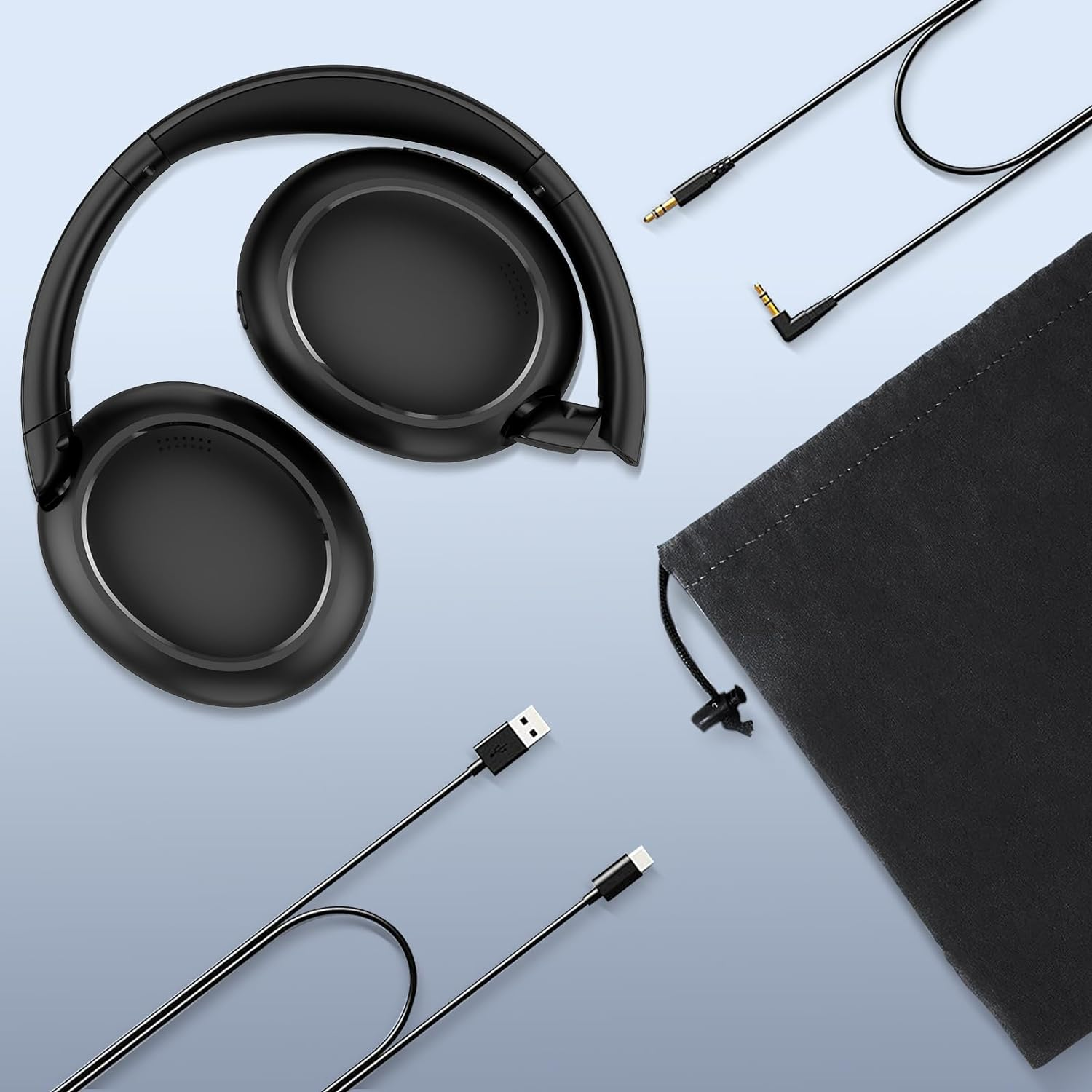 Over Ear Headphones, Wireless Earphones with Bluetooth 5.3, ANC Function with 55H Playtime, up to 30Db Space Noise Reduce, CVC 8.0 Mic, Hi-Res Sound, USB-C Charge, Protein Skin Ear Cups image number 2