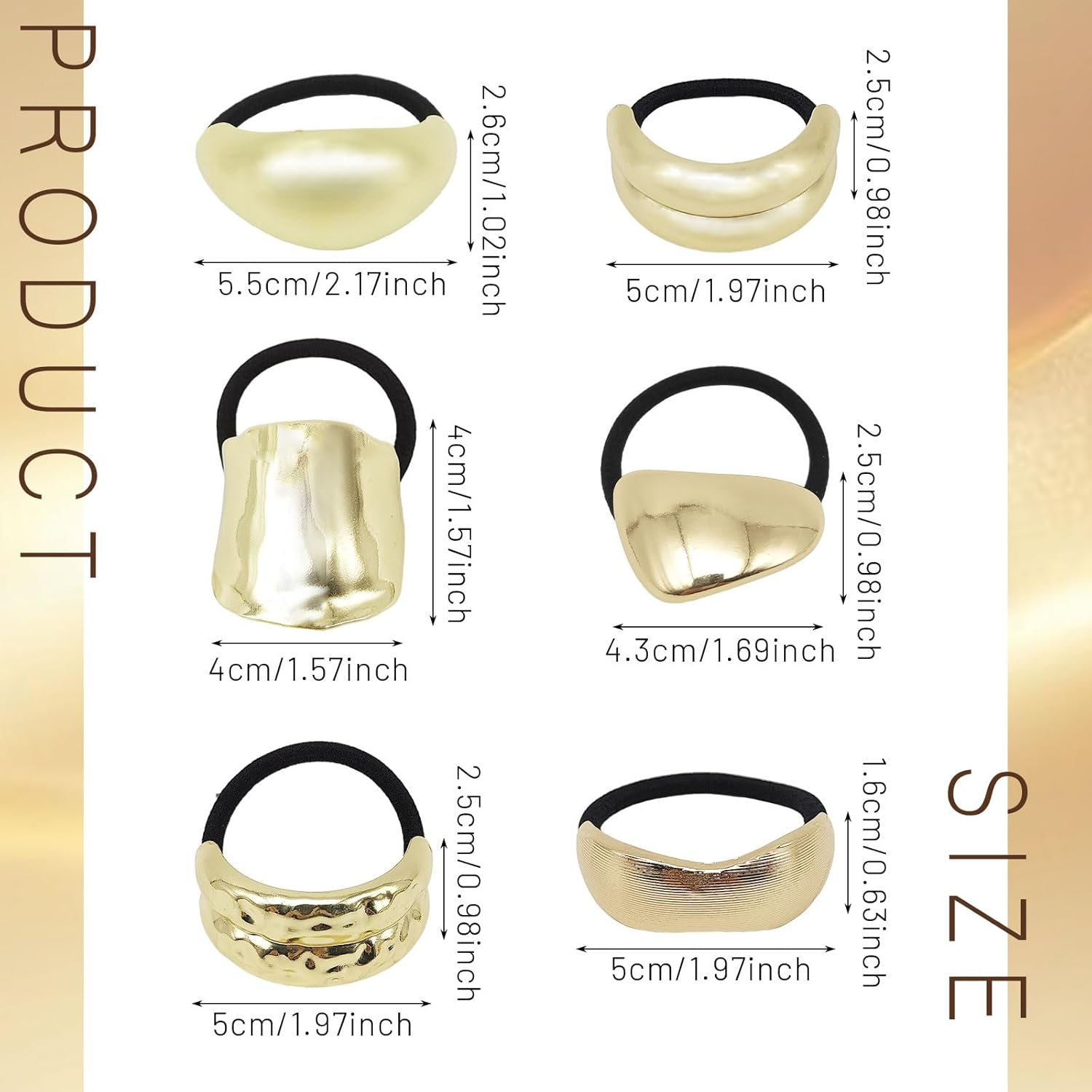 SAIIURV Pack of 6 Gold Hair Scrunchies Metal Ponytail Holders for Women and Girls, Geometric Style Hair Accessories, Elastic Hair Ties, Straight and Curly Hair Accessory for Daily Party, Festival image number 3
