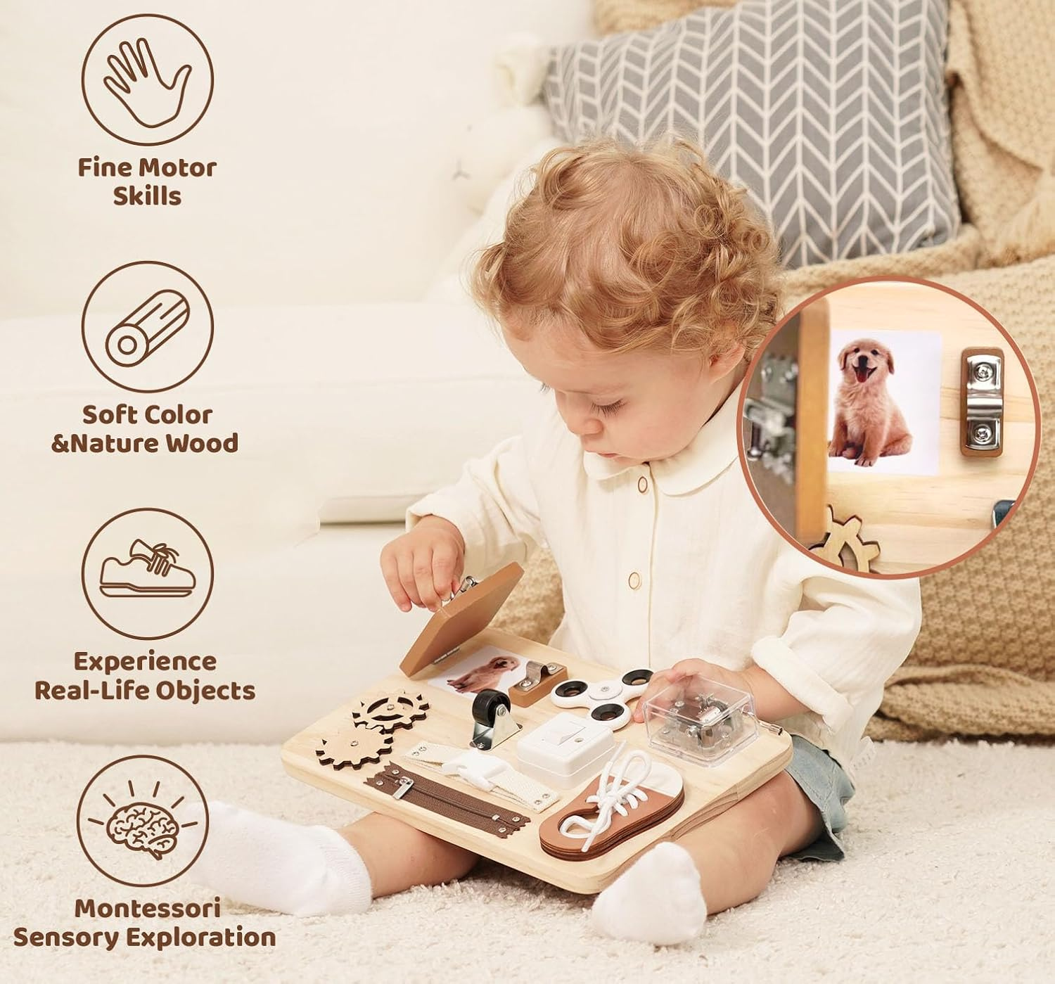 Montessori Busy Board Wooden Sensory Toddler Toys Preschool Educational Learning Activities for Boys & Girls- Birthday Gifts for Kids image number 1