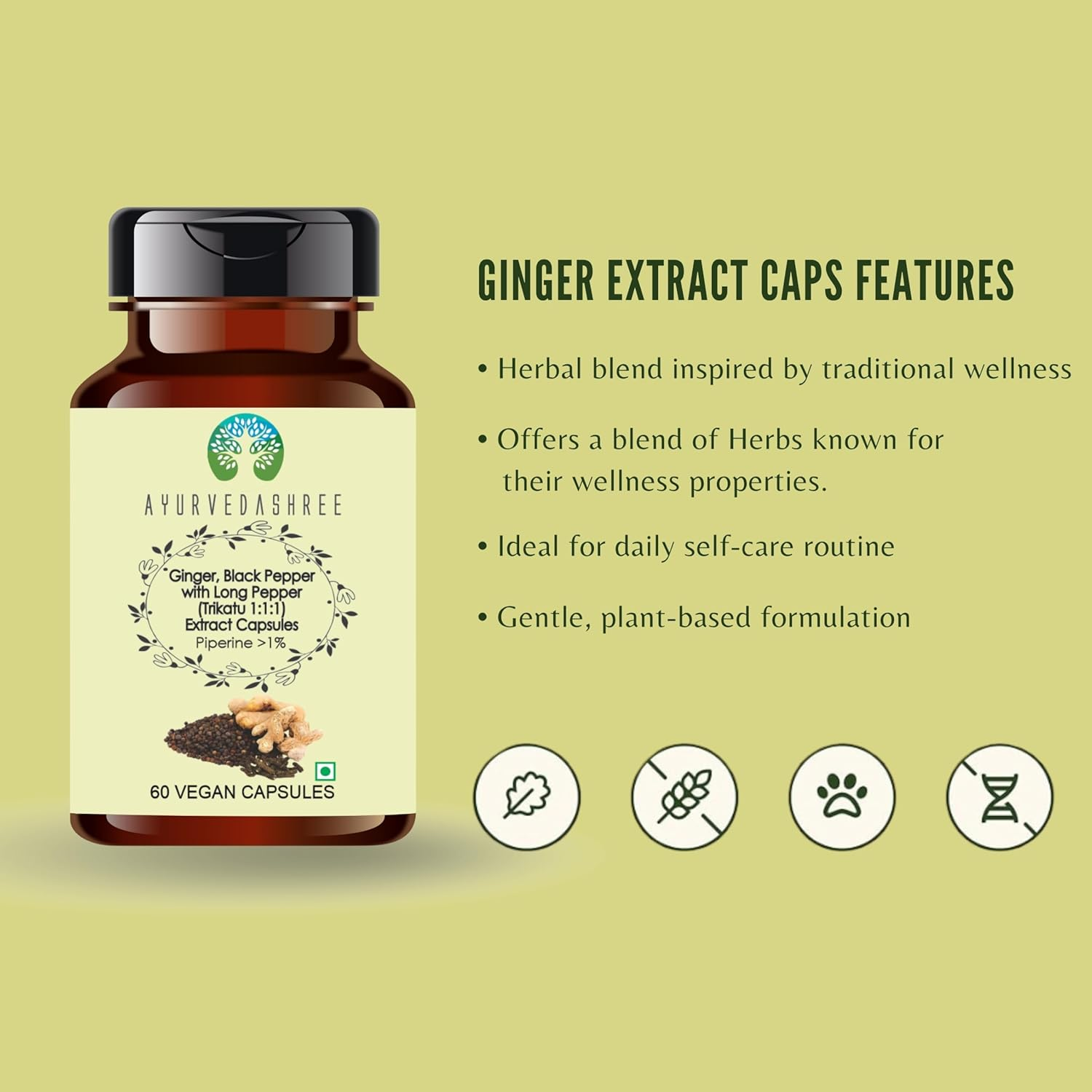Trikatu Extract 500Mg - 60 Vegetarian Capsules | Ginger with Black Pepper & Long Pepper Extract | | All Natural | 100% Vegan | Gluten-Free | GMP Certified. image number 1