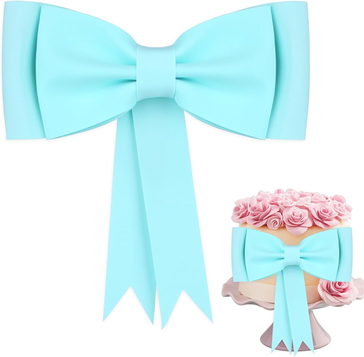 Bow Cake Topper, Oversized Blue Bow Birthday Cake Toppers Bow Cake Decoration Princess Cake Topper Wedding Cake Toppers Cake Decorating Kit for Girl Birthday Wedding Party Cake Decorations Supplies image number 2