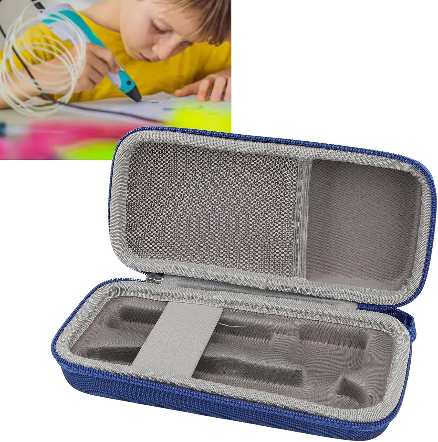 3D Pen Carrying Case for SCRIB3D, for Mynt3D Super, for Mynt3D Professional, for Mynt3D Pro 3D Print Pens, EVA Hard Carrying Case with Elastic Band (Blue) - Black image number 6