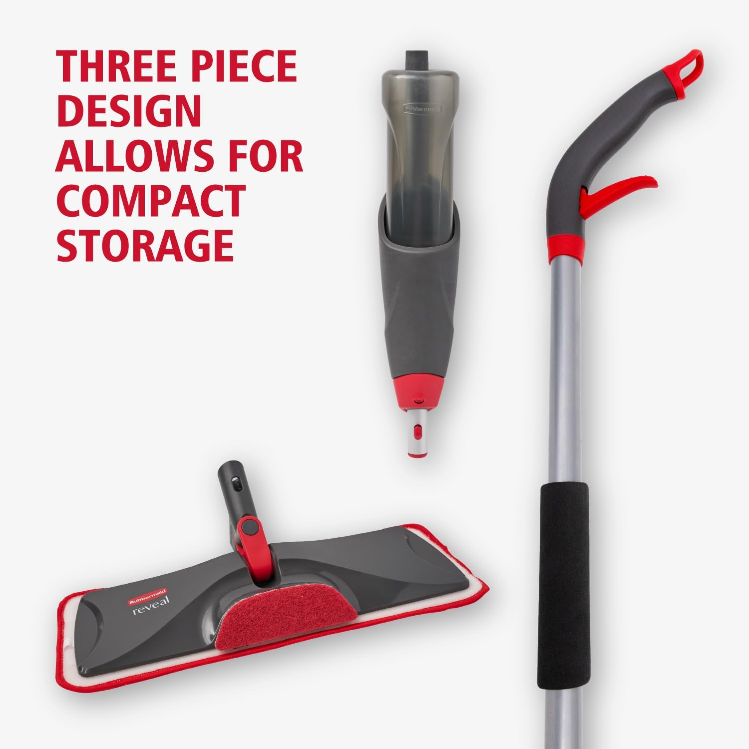 Rubbermaid Reveal Mop 3 in One, with 3 Reusable Microfibre Pads and a Scrubber, Refillable Bottle Included, for Wet and Dry Floor Cleaning image number 6