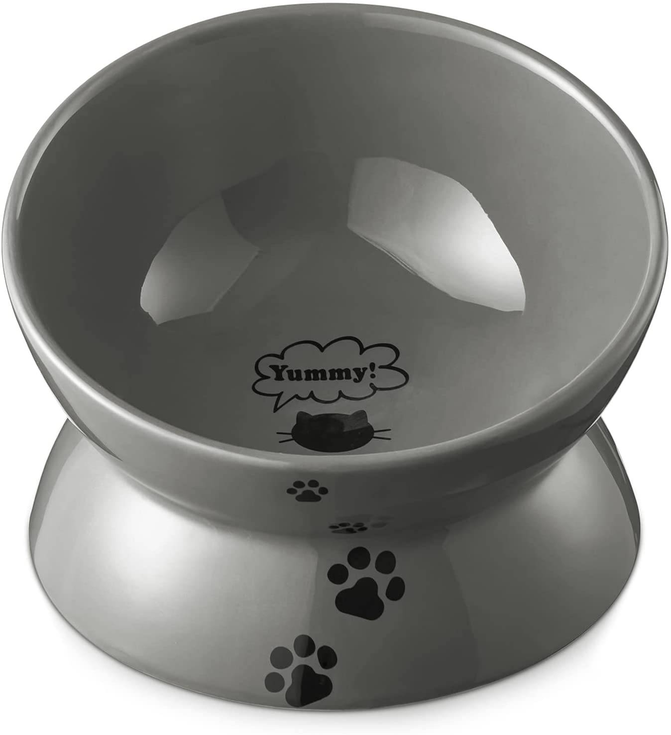 Y YHY Raised Cat Food Bowl, Ceramic Elevated Cat Bowl, Title Angle Protect Cat'S Spine, anti Vomiting Cat Dish, Backflow Prevention, Grey image number 3