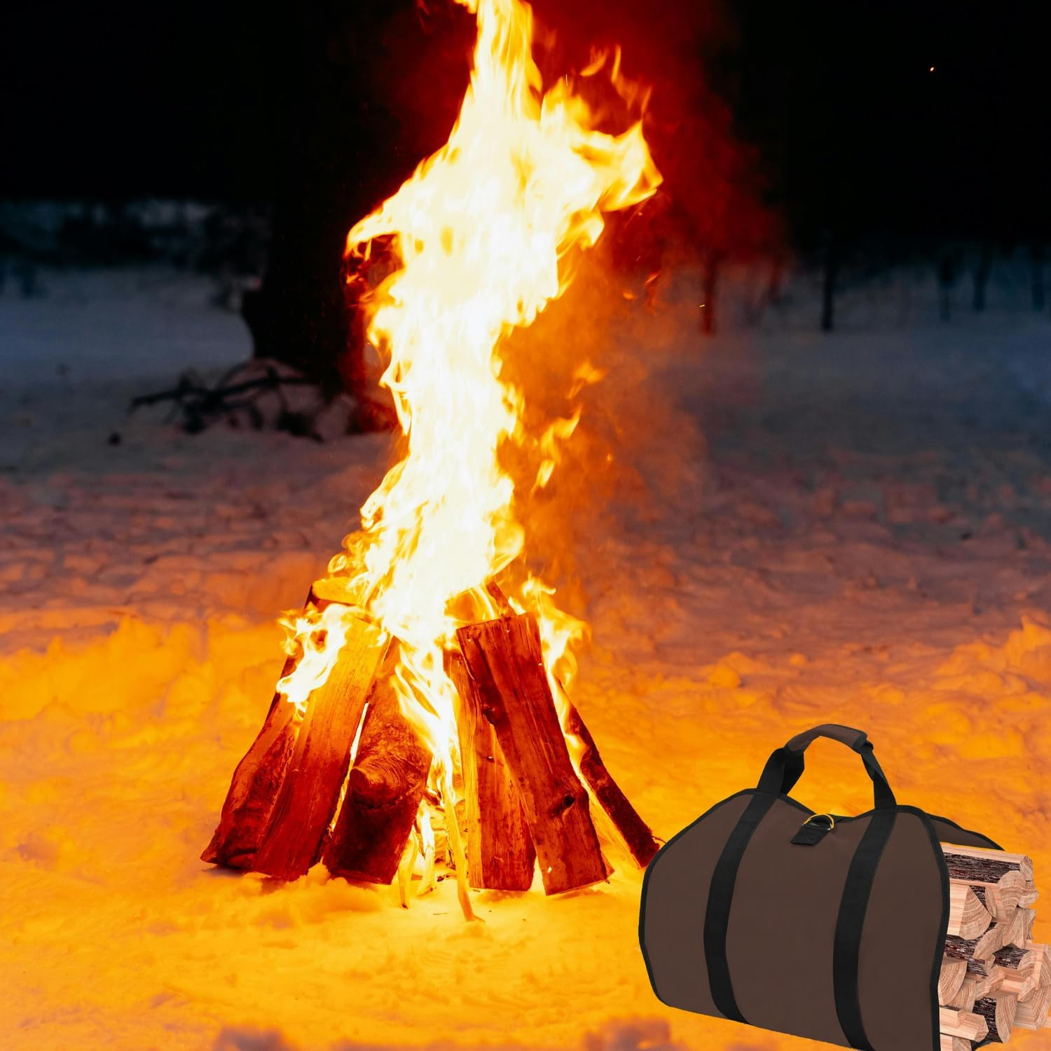 Heavy Duty Firewood Carrier Bag Large Waterproof Oxford Fabric Storage for Logs, Portable with Handles for Indoor Fireplace & Outdoor Camping, Durable Firewood Transport (Brown) image number 4