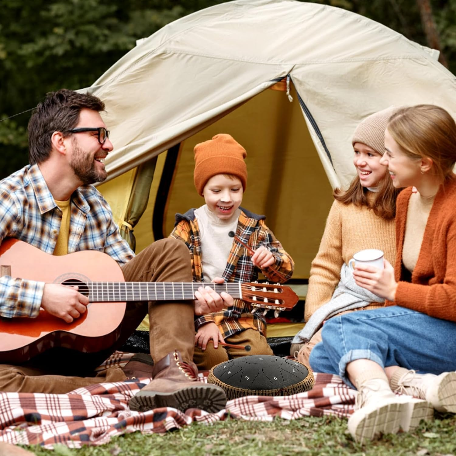Steel Tongue Drum 13 in 15 Notes Tongue Drum, D Major, Outdoor Rain Drum with Carry Bag, Music Book and Hand Drumsticks (Green) - Blue image number 4