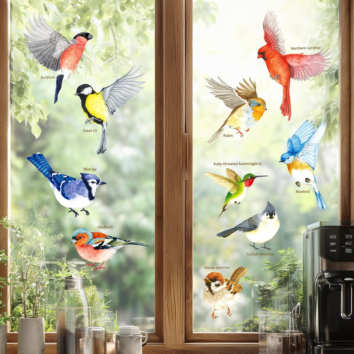 DECOWALL CDS2-9001 Garden Birds Window Clings Stickers Peel and Stick Removable Glass Tint Film Decorations Reuseble Bird Strike Window Decals anti Collision image number 2