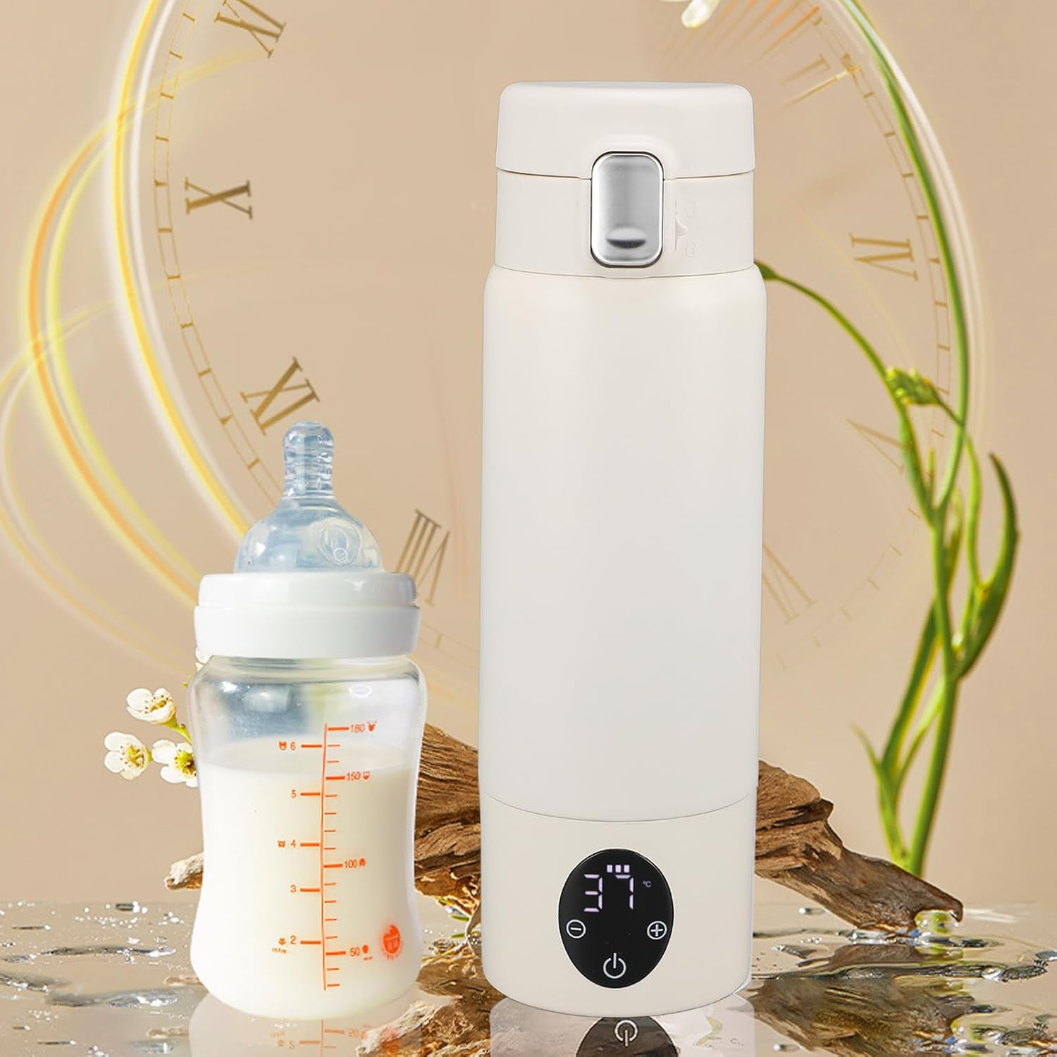 Portable Bottle Warmer for Travel, 300ML Capacity Portable Milk Warmer for Baby, 37 to 50℃ Adjustable, for Breast Milk Formula