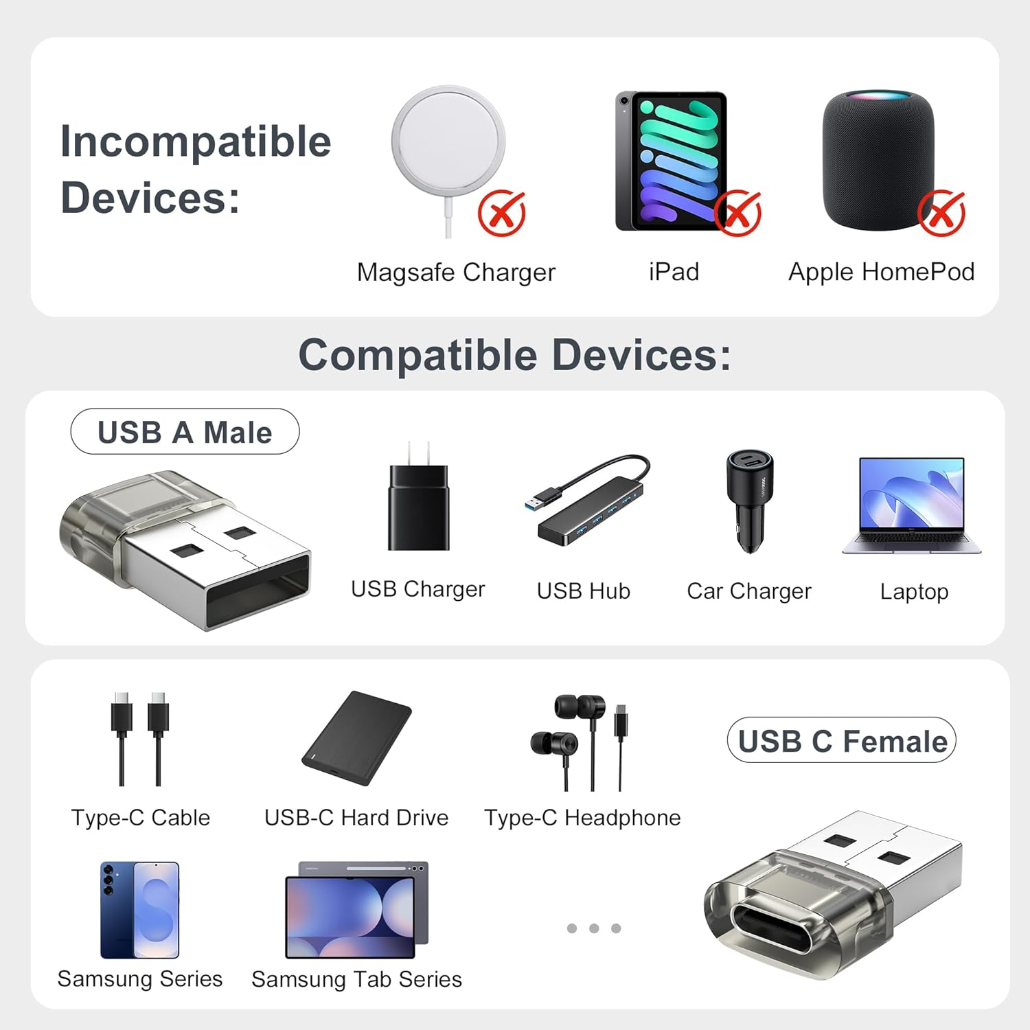 Basesailor USB to USB C Car Adapter 3Pack,Usbc Carplay Charger Plug Type C Female to a Male Cable Connector for Samsung S25 S24 A55,Iphone 16 16E 15 Pro Max,Not for Ipad/Magsafe/Home/Pod image number 5