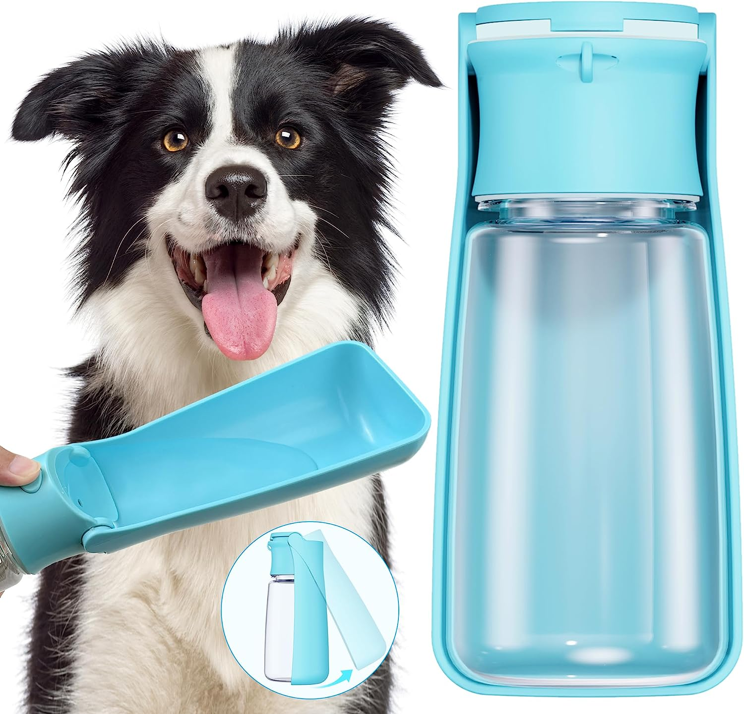 Portable Dog Water Bottle Dispenser [Leak Proof & Foldable] Dog Travel Water Bottle Bowl Accessories for Puppy Small Medium Large Dogs Pet Water Bottles for Dogs Walking Outdoor Hiking 19OZ image number 2