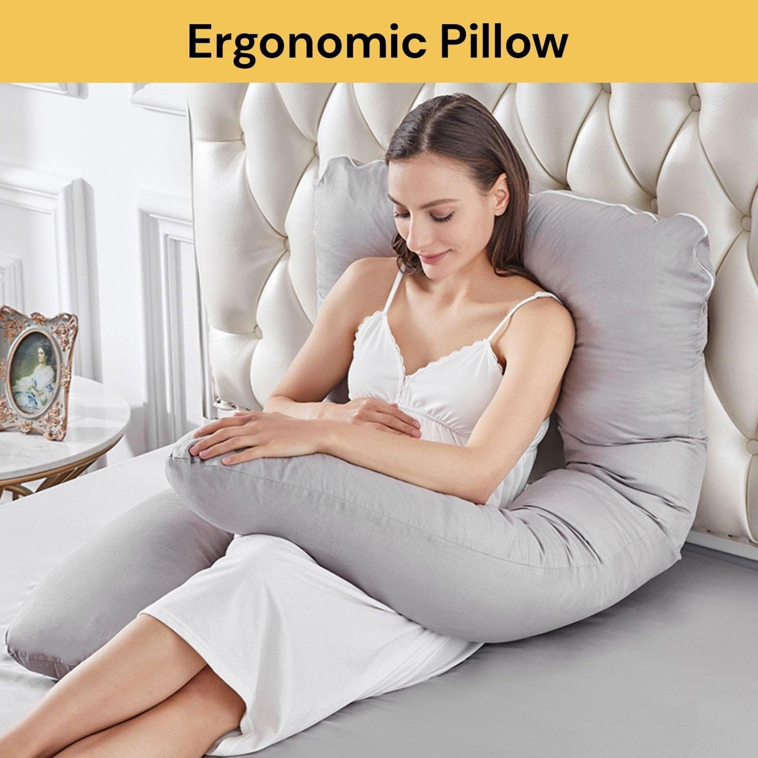 EZONEDEAL Pregnancy Pillow U Shaped Full Body Maternity Pillow Case with Removable & Washable Cover Body Feeding Support for Maternity Sleeping Pillow Pregnant Women (Grey) image number 6