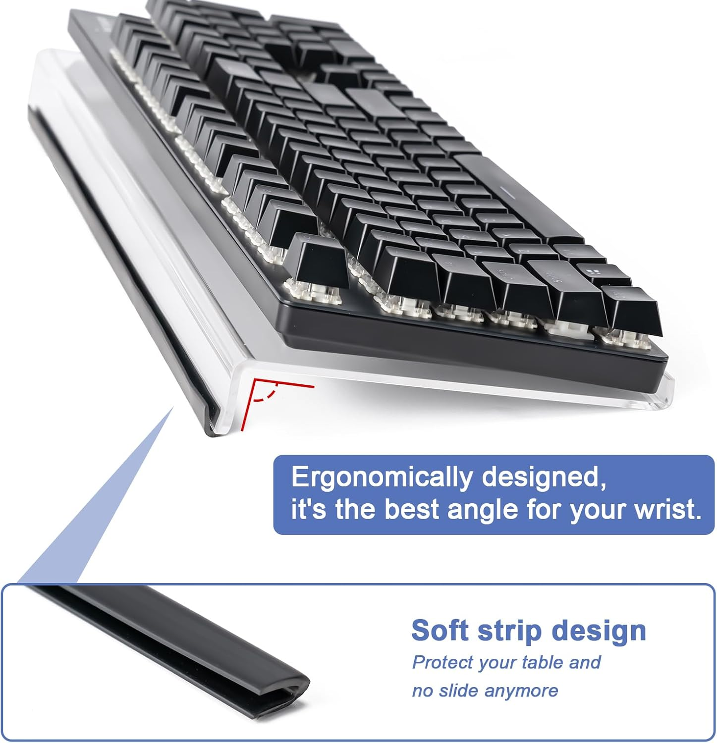 BOOMIBOO Clear Acrylic Tilted Computer Keyboard Holder for Ergonomic Typing, Keyboard Stand with Silicone Anti-Slip Strip, 17 X 5.7 Inch Keyboard Tray for Office Desk, Home, School