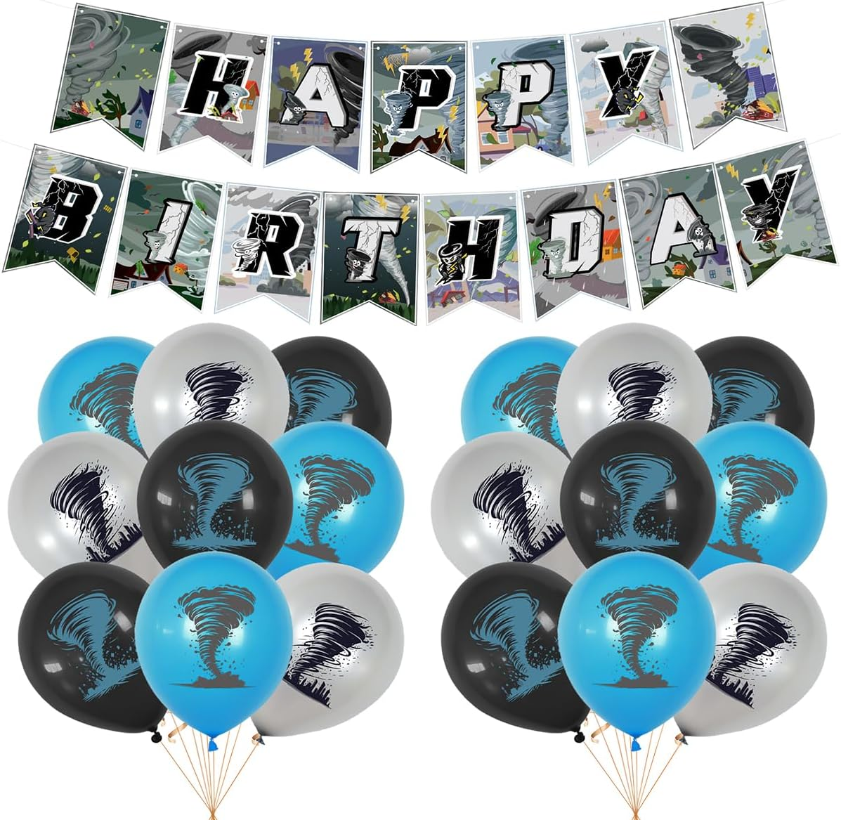 Tornado Party Decorations,Tornado Birthday Party Supplies Includes Birthday Banner, Cake Topper, Balloons ,Suitable for Tornado Themed Party Decorations image number 1
