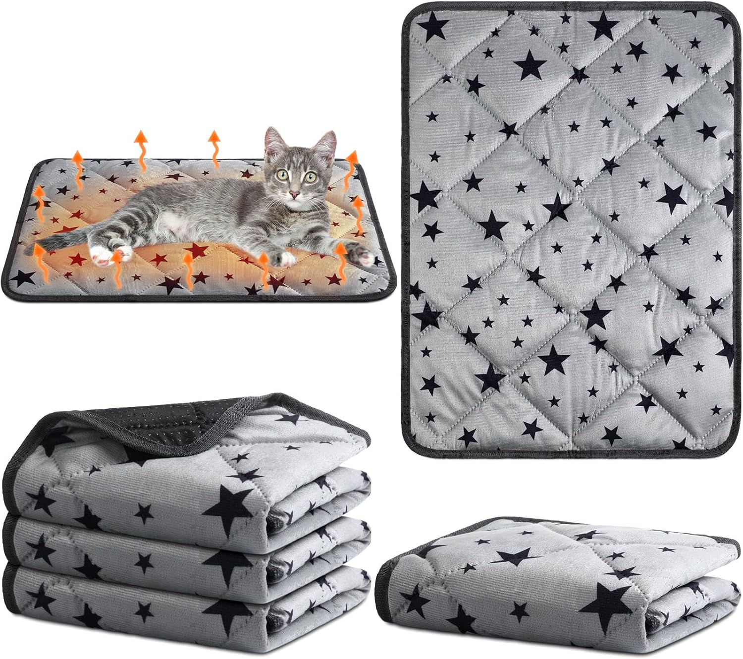 Namalu 4 Pack Self Warming Cat Bed Self Heating Cat Mat Star Pattern Soft Dog Crate Pad Thermal Pet Mat anti Slip Kennel Washable Dog Warming Bed for Outdoor Indoor(18 X 24 Inch,Rectangle) image number 1
