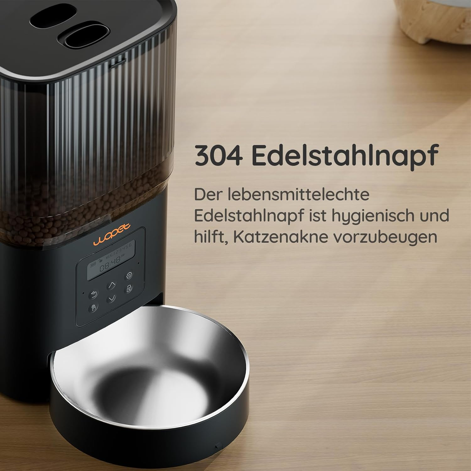 WOPET Automatic Cat Feeder 4L Cat Food Automatic (222 Utilities) 180 Days Battery Life (1-6 Meals per Day, Dry Food) Feeder for Cats/Dogs, Stainless Steel Bowl, Double Power Supply