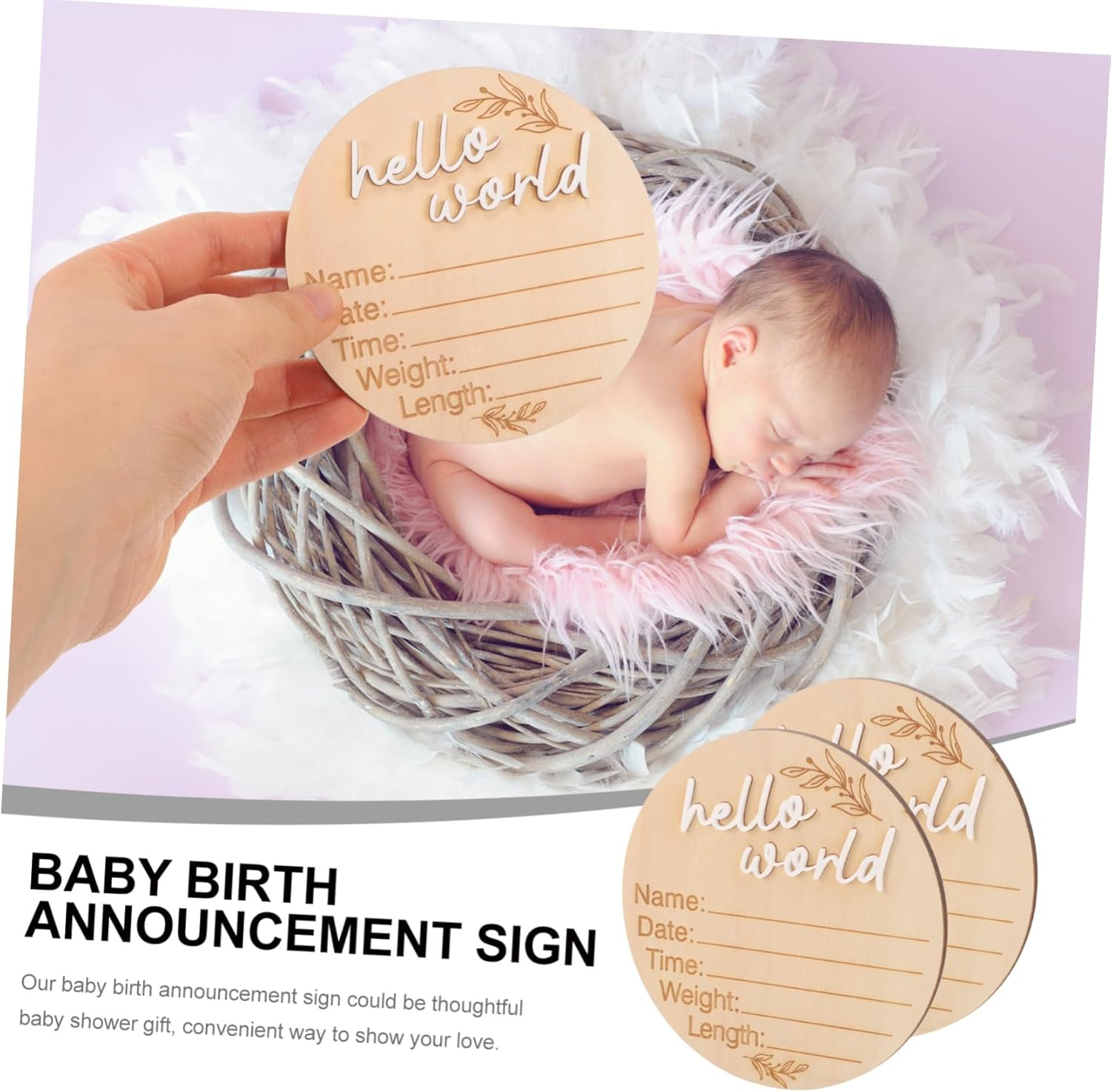 2Pcs Wooden Newborn Birth Announcement Sign Milestone Name Plate Nursery Decor image number 5