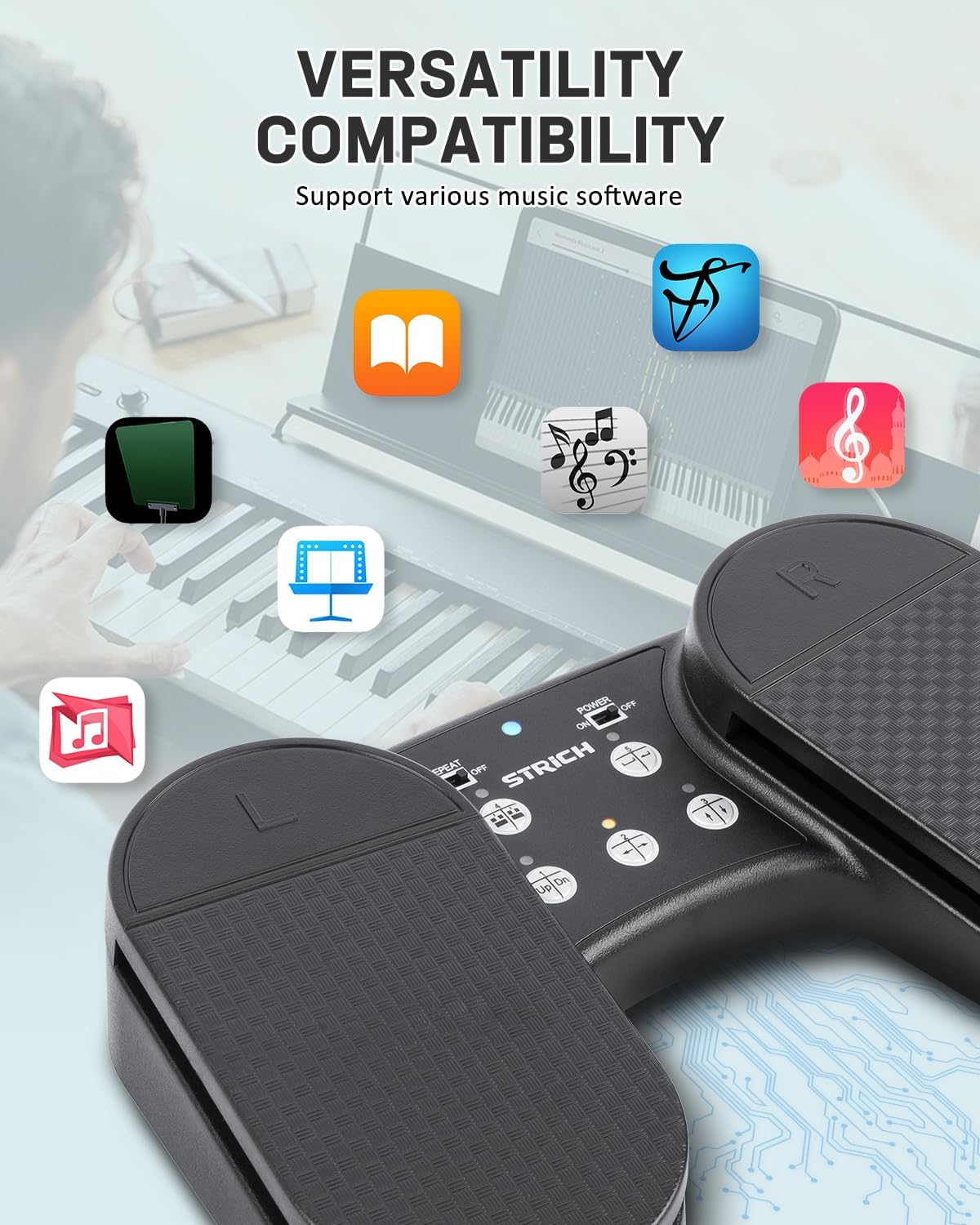 Wireless Page Turner Pedal for Ipad, STRICH Rechargeable Music Page Turner Pedal, USB Silent Foot Pedal for Tablets Smartphones Ipad Pro Multimedia Platforms PC, SPT-10 image number 2