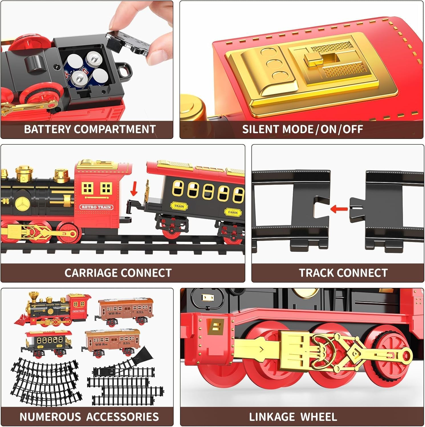 Train Sets with Steam Locomotive Engine, Cargo Car and Tracks, Battery Powered Play Set Toy W/Smoke, Light & Sounds, for Kids, Boys & Girls 3 4 5 6 7 Years Old image number 4